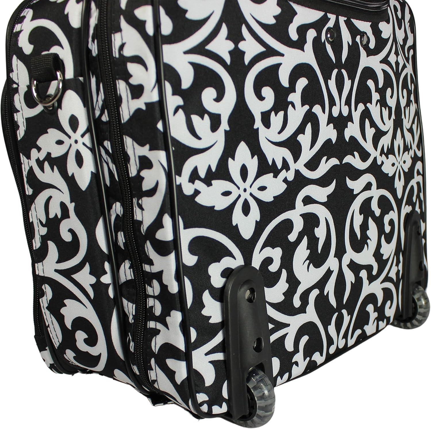 World Traveler Rolling 17-Inch Laptop Briefcase Computer Case - Black Trim Damask