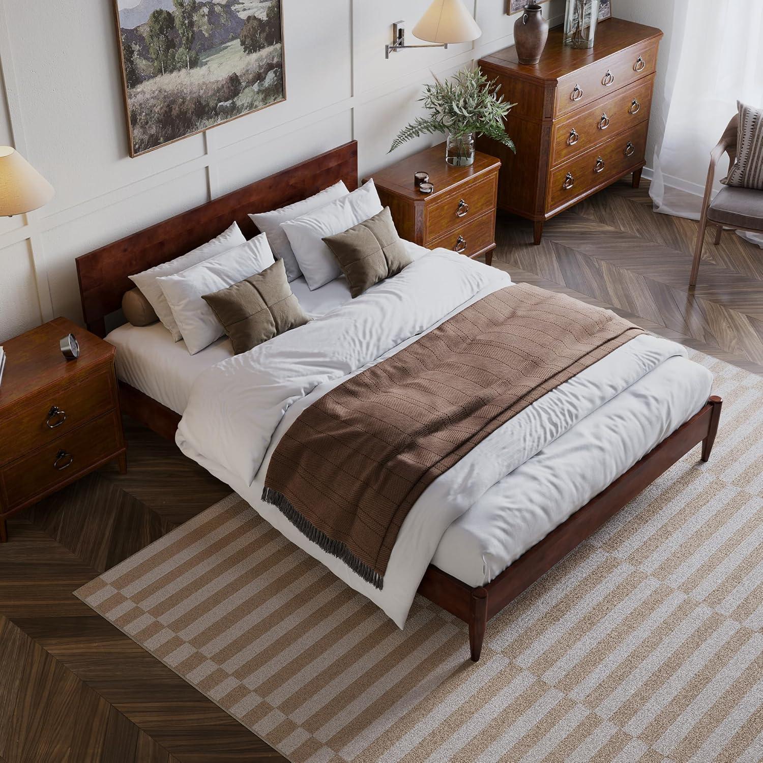 AFI Aria Queen Modern Solid Wood Low Profile Platform Bed, Walnut
