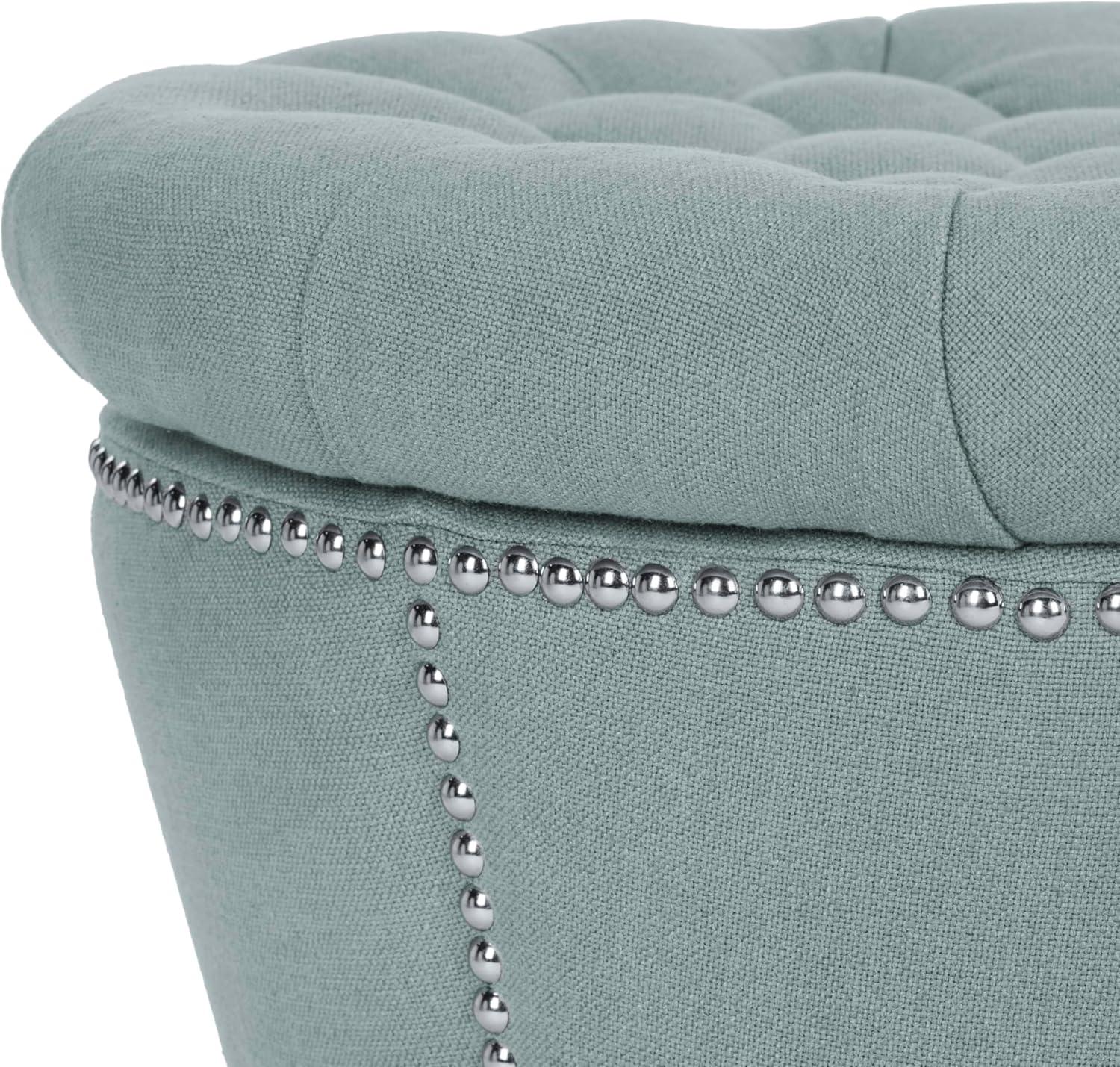 Gray Tufted Round Velvet Storage Ottoman