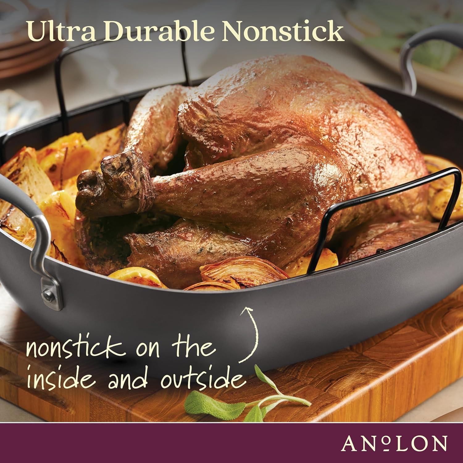 Anolon Advanced Hard Anodized Nonstick Roaster with Rack, Pewter