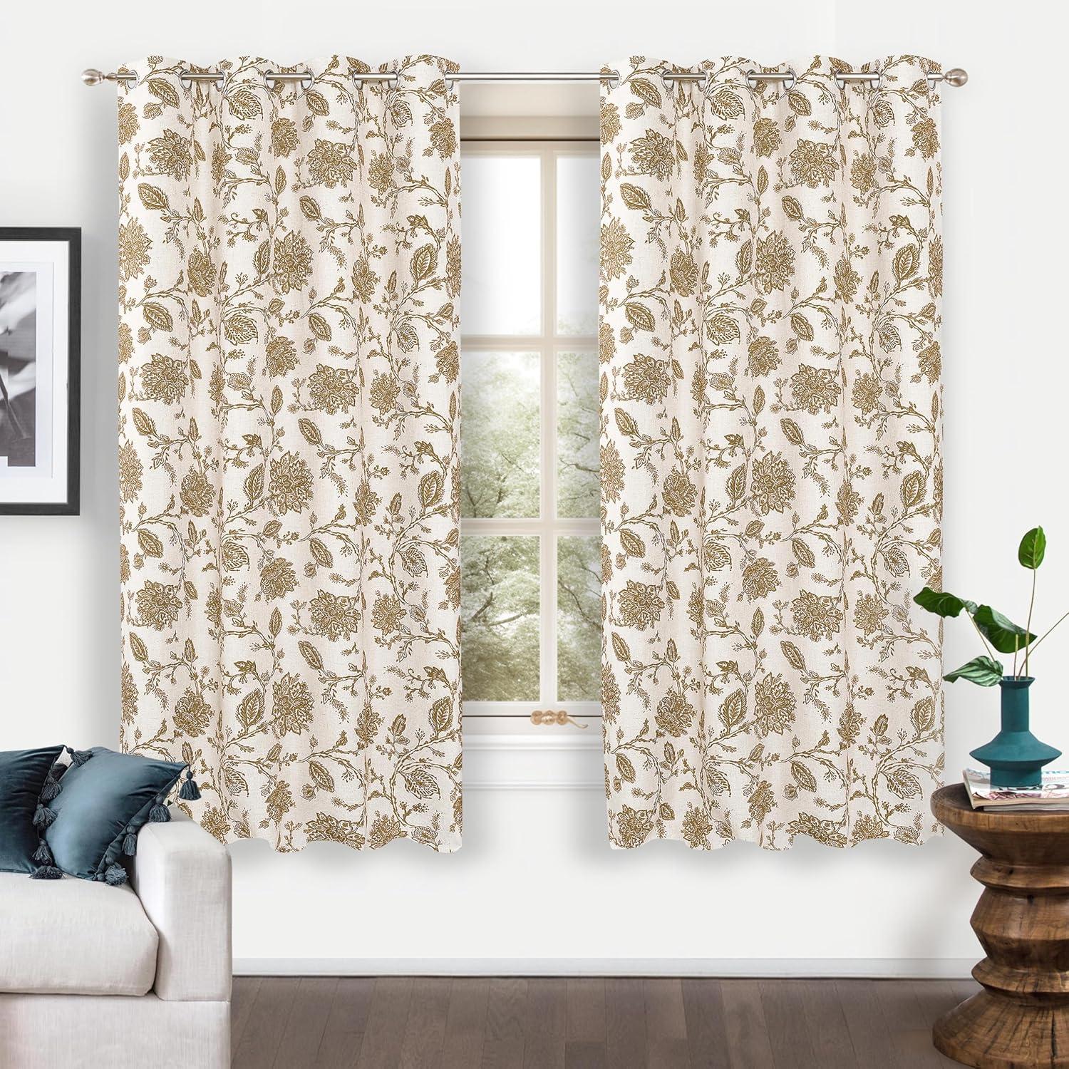 DriftAway Freda Jacobean Floral Linen Blend Lined Thermal Insulated Room Darkening Blackout Grommet Window Curtains 2 Layers 2 Panels Each 52 Inch by 63 Inch Taupe Beige