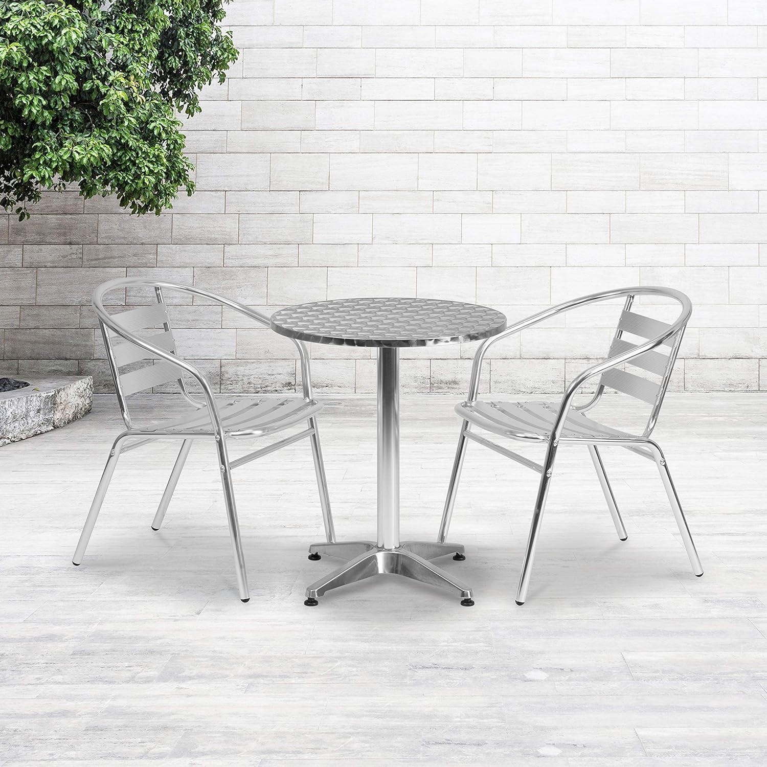 Silver Aluminum Indoor-Outdoor Stackable Dining Chair with Arms