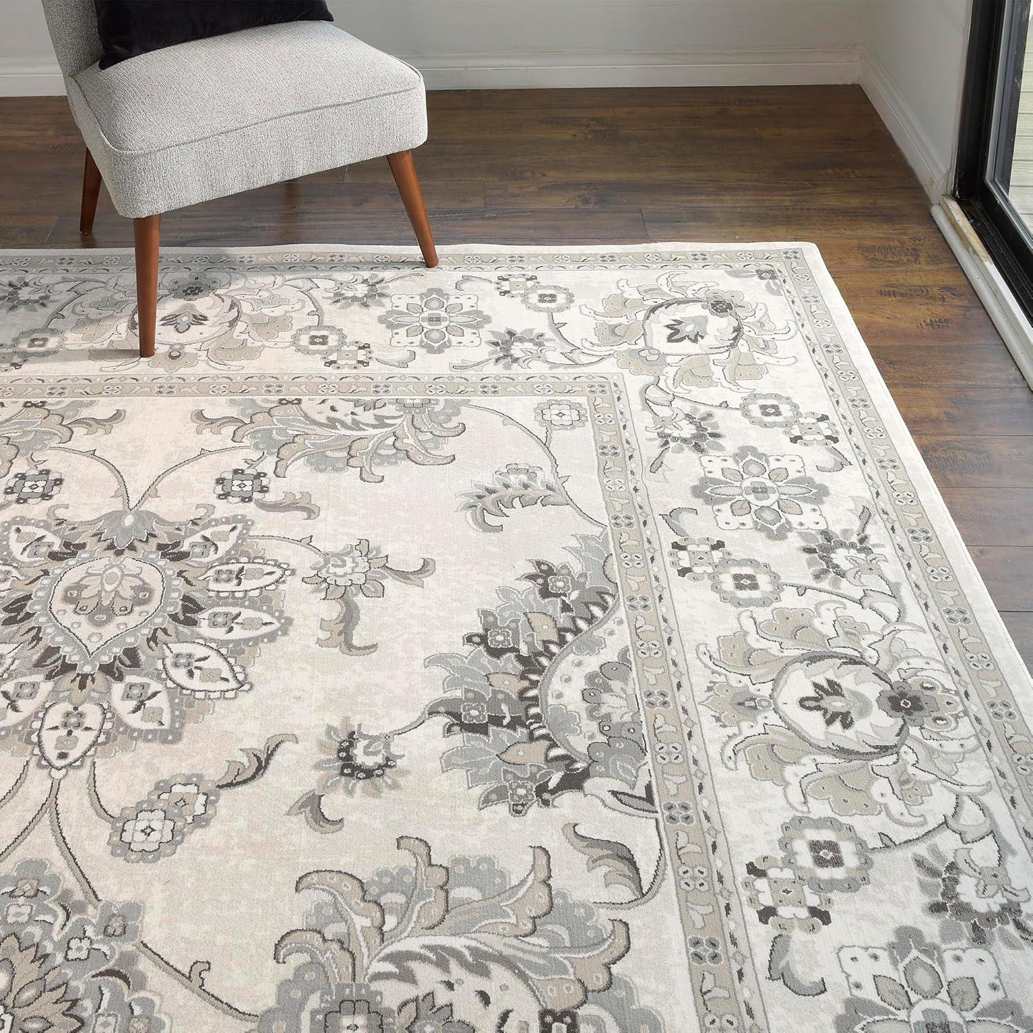Majestic Moena Ivory/Gray Traditional Oriental Floral Border Area Rug