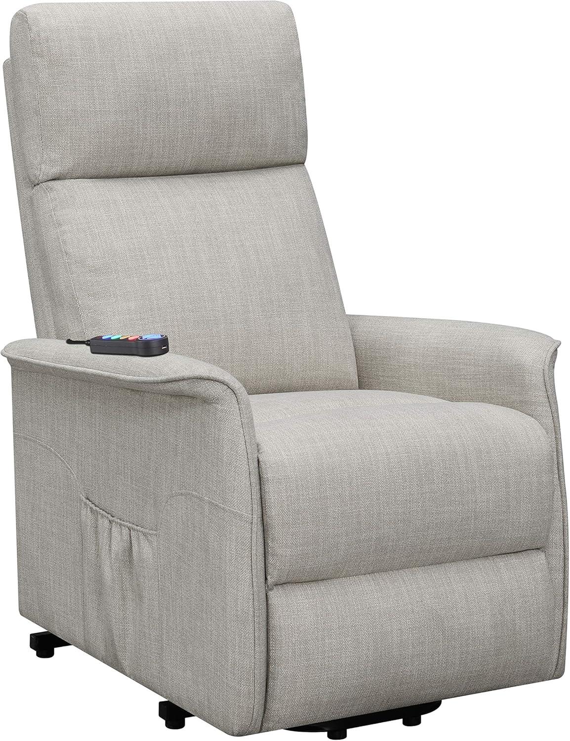 Beige Microfiber Power Lift Recliner with Massage and Remote