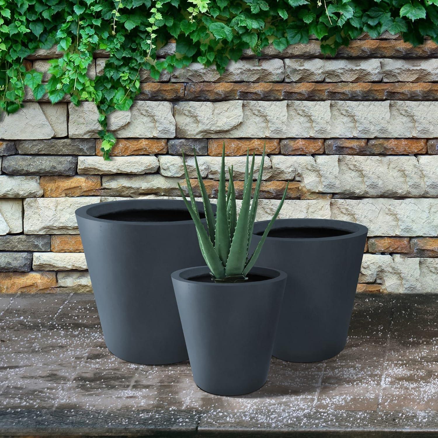 Charcoal Concrete Indoor/Outdoor Round Planters Set of 3