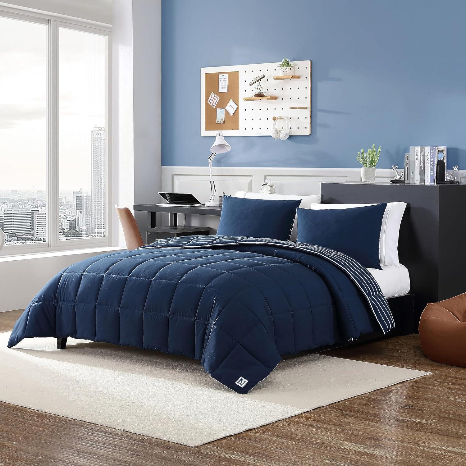 Navy Blue Twin Reversible Microfiber Comforter Set