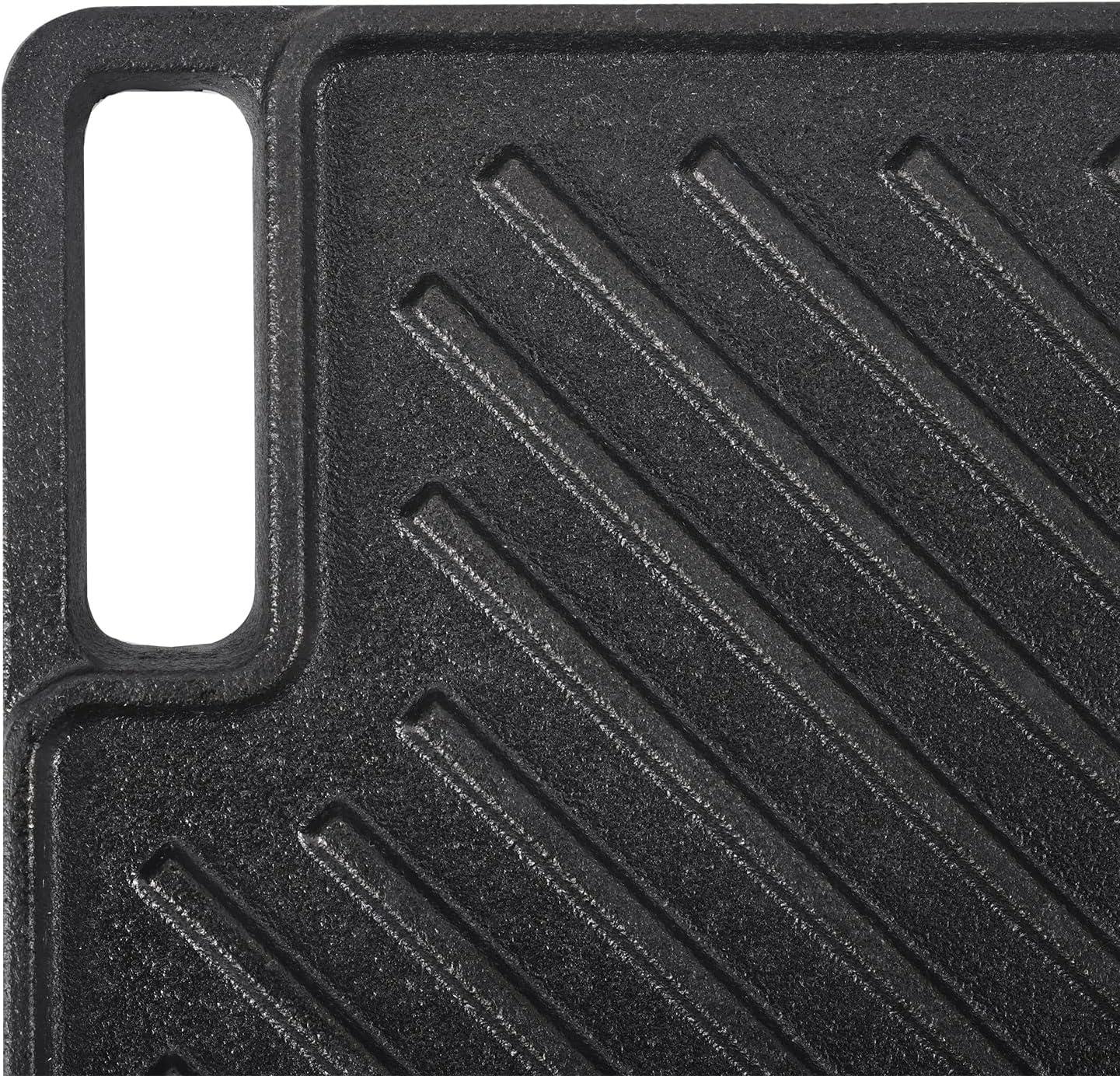 VEVOR Reversible Grill/Griddle, 14x8.5 inch Pre-Seasoned Cast Iron Griddle, Portable Rectangular Pan with Handle, Family Cookware for Indoor/Outdoor Stove Top Burner, Gas, Camping BBQ, Black
