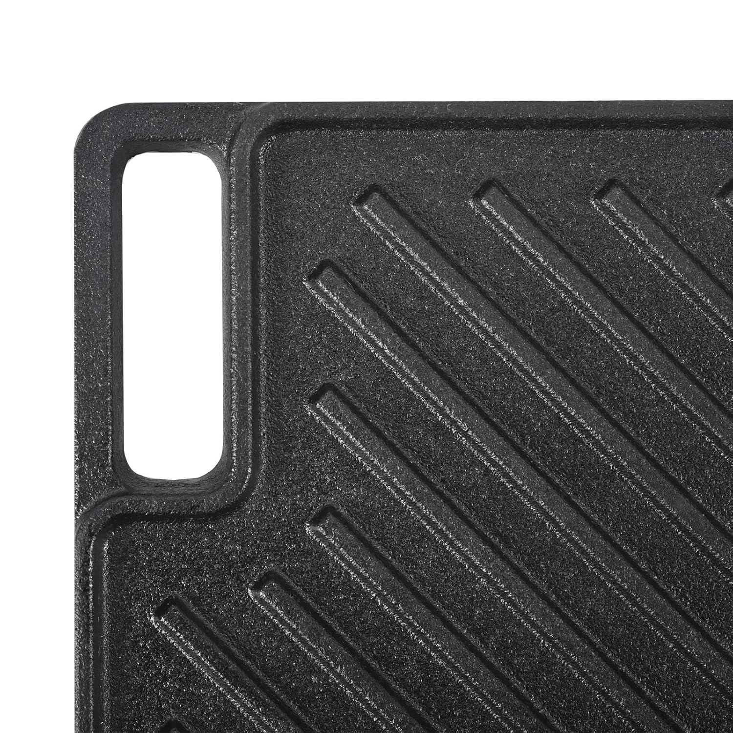 VEVOR Reversible Grill/Griddle, 14x8.5 inch Pre-Seasoned Cast Iron Griddle, Portable Rectangular Pan with Handle, Family Cookware for Indoor/Outdoor Stove Top Burner, Gas, Camping BBQ, Black