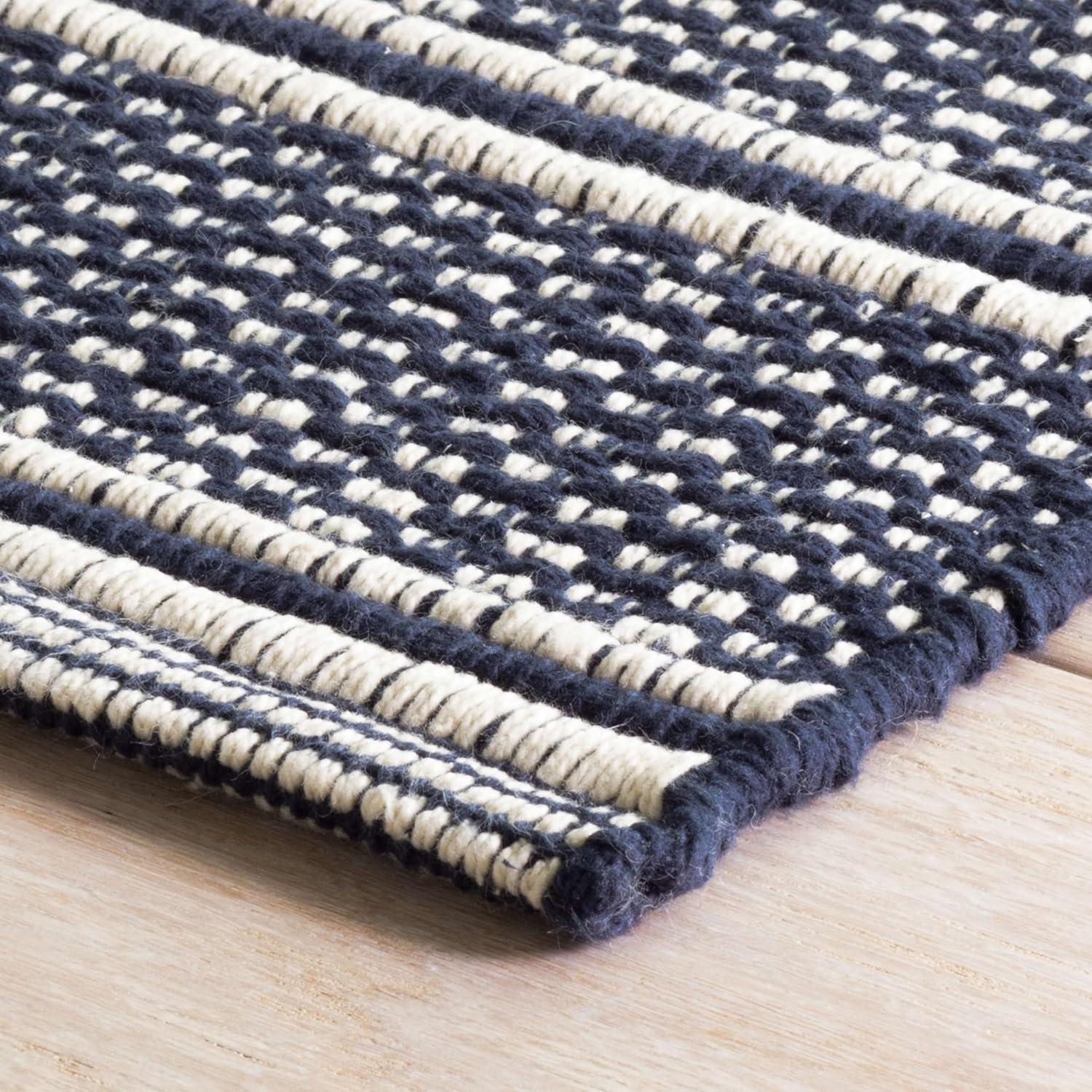 Archer Navy Handwoven Cotton Rug