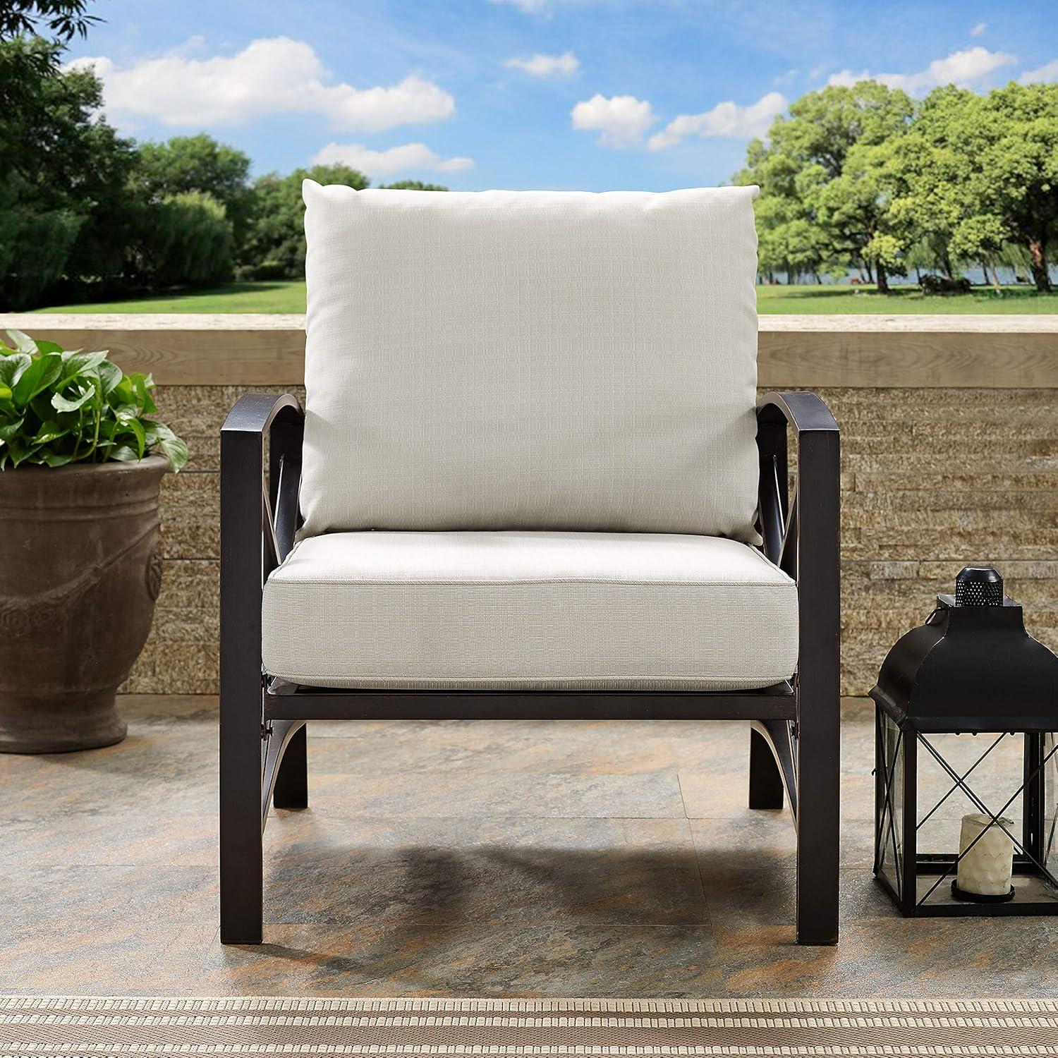 Kaplan Outdoor Arm Chair Oatmeal - Crosley: Patio Furniture, Steel Frame, Weather-Resistant