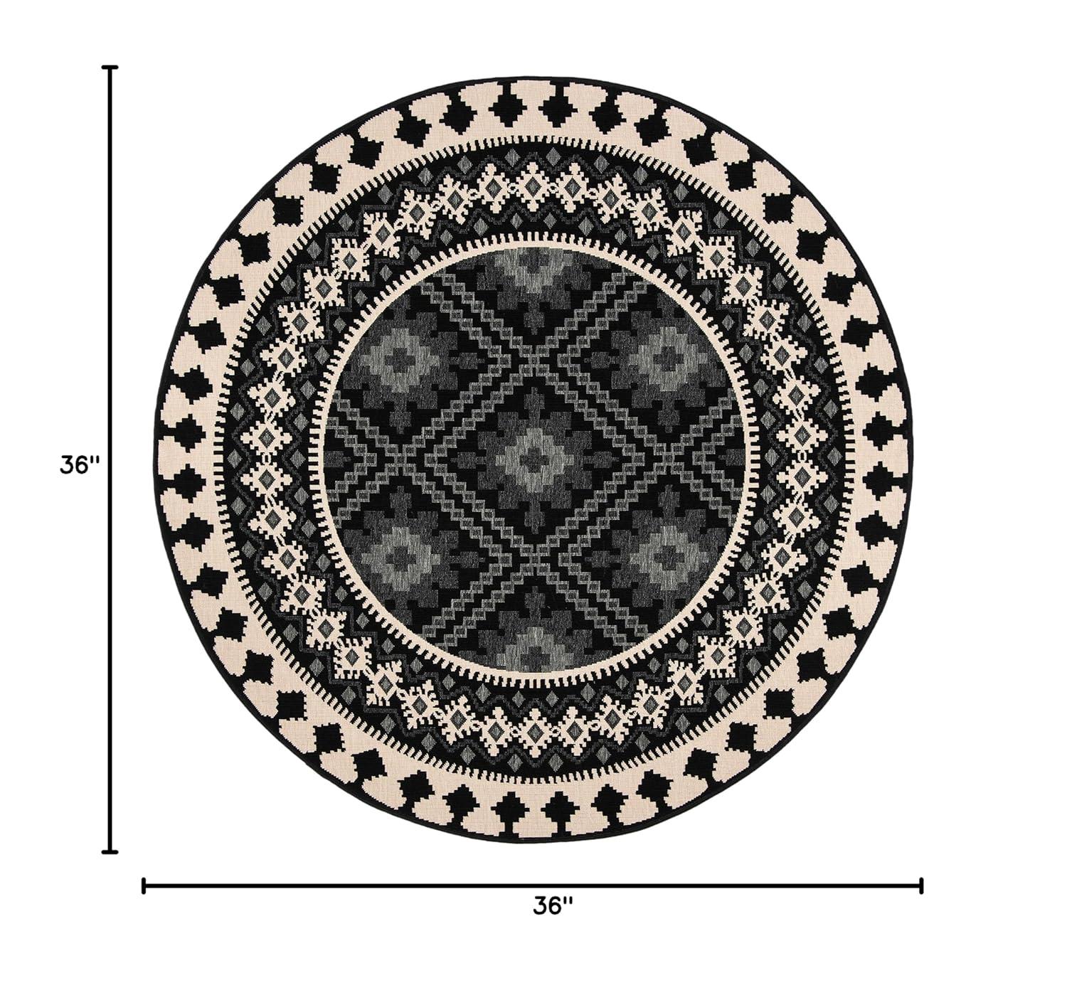 Veranda VER099 Power Loomed Indoor/Outdoor Accent Rug - Black/Creme - 3' Round - Safavieh