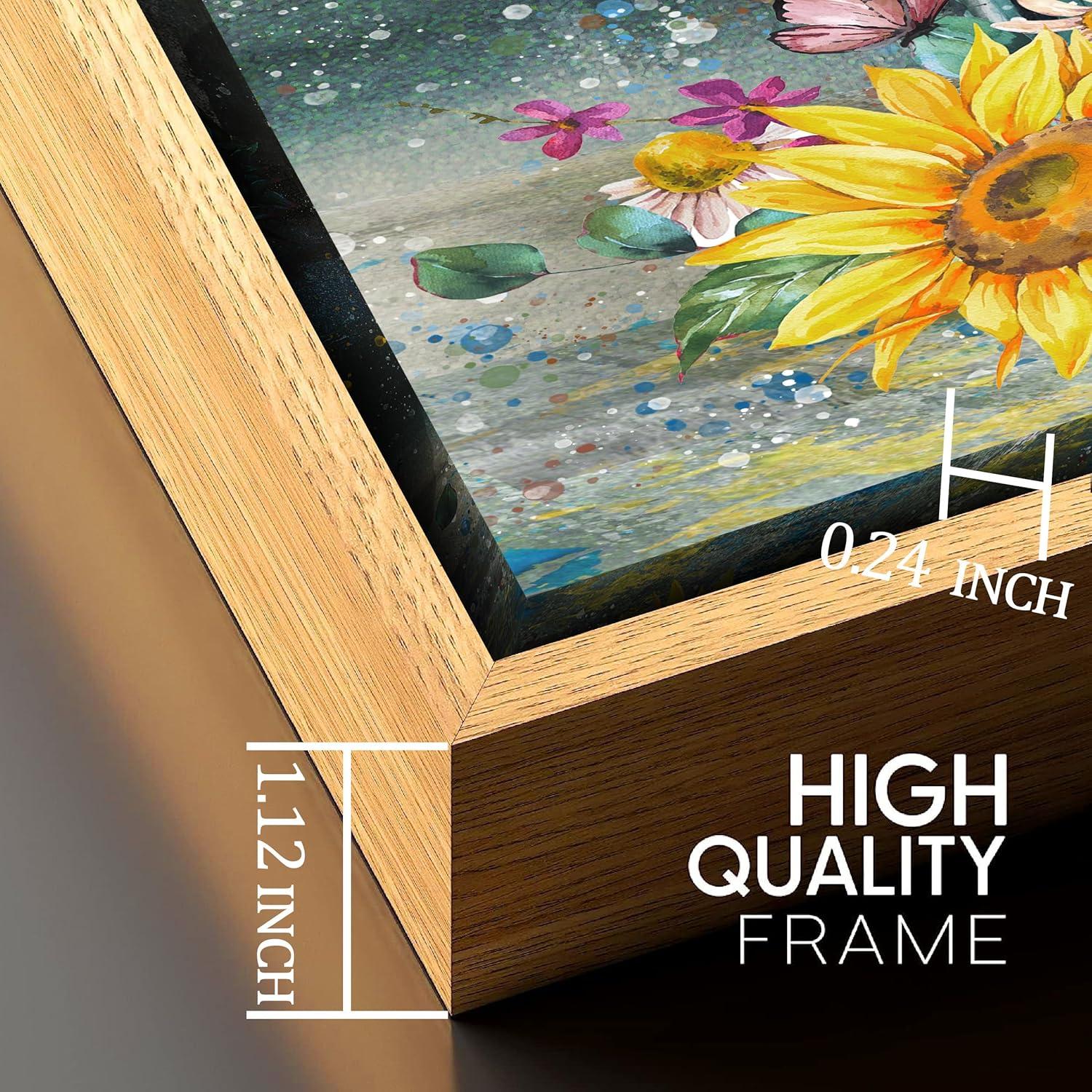 NESS-BEZAL Sunflowers Canvas Wall Art Prints Yellow Flowers Oil Painting Home Wall Decor for Bedroom Living Room Farmhouse Floral Wall Art Pictures Wood Frames 30"x30"