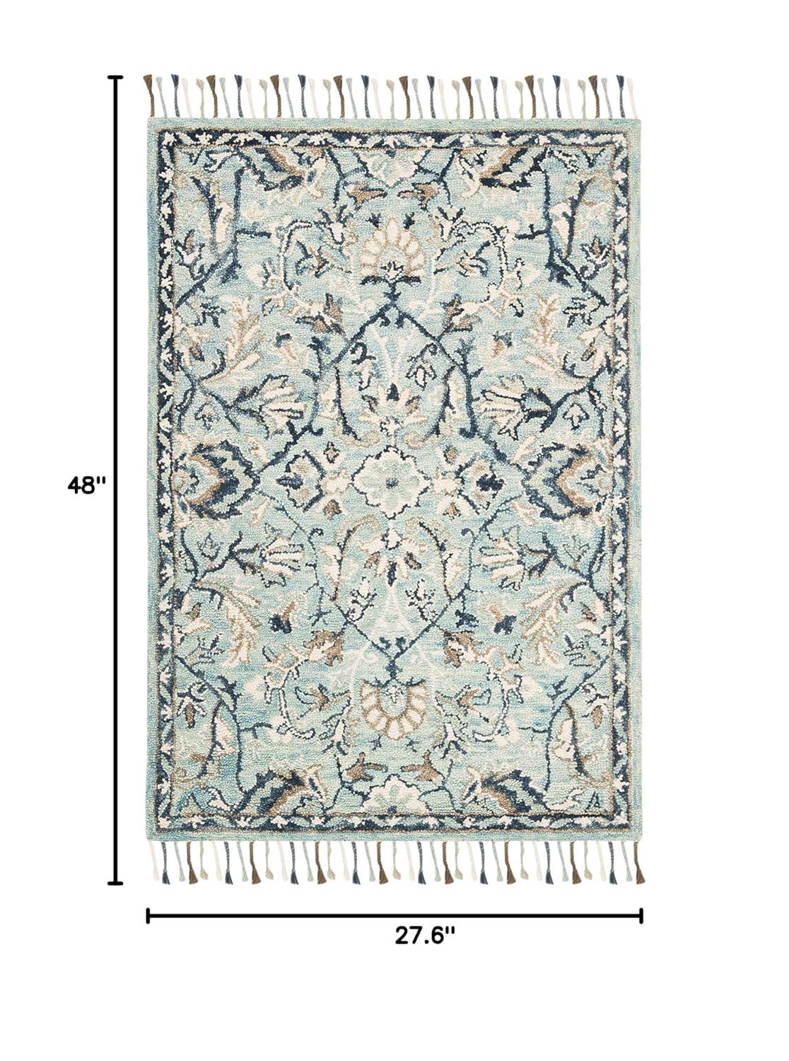 SAFAVIEH Blossom Frona Floral Wool Fringed Area Rug, Blue/Ivory, 9' x 12'