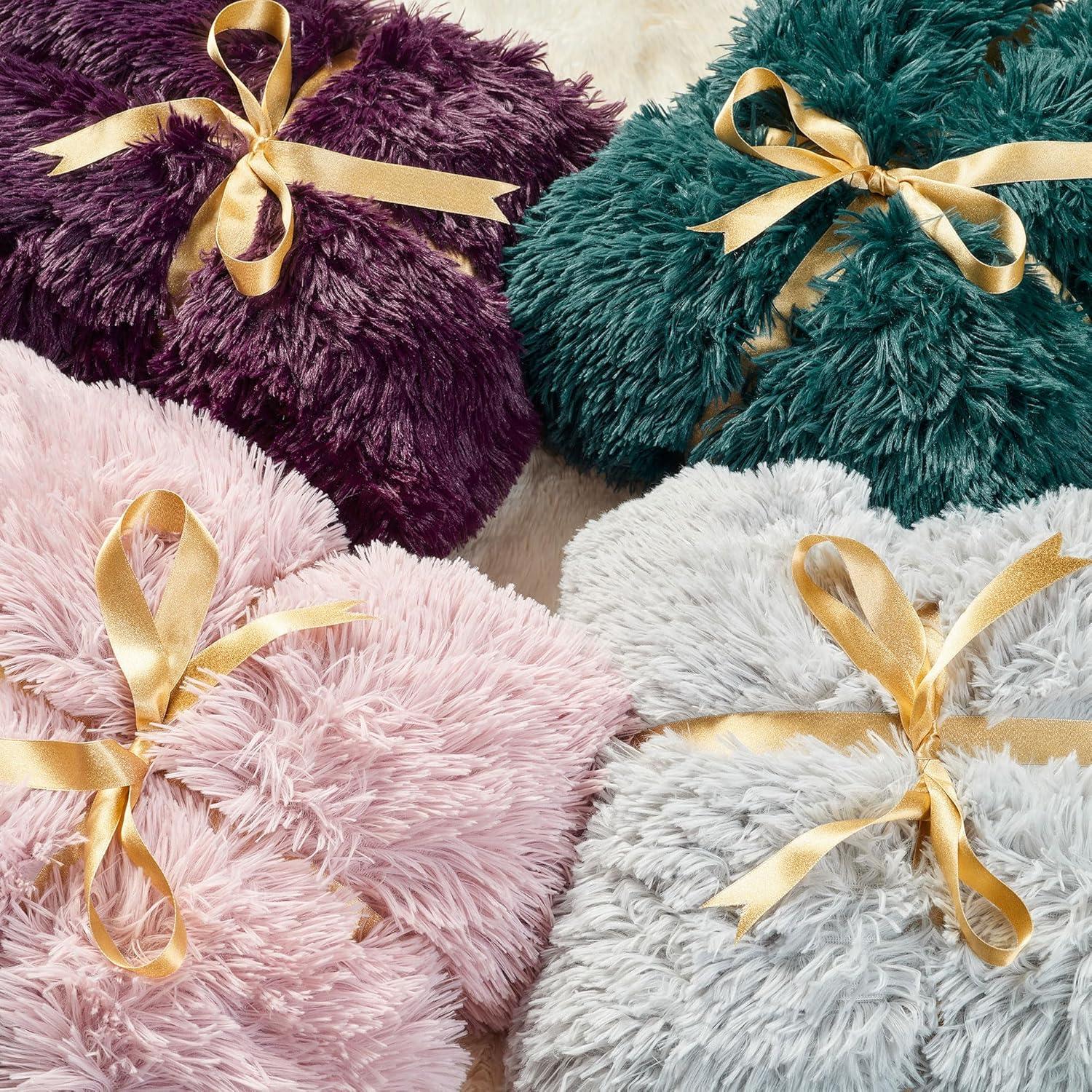Chanasya Solid Faux Long Fur Fuzzy Throw Blanket - 60" x 70" - Rose Dust