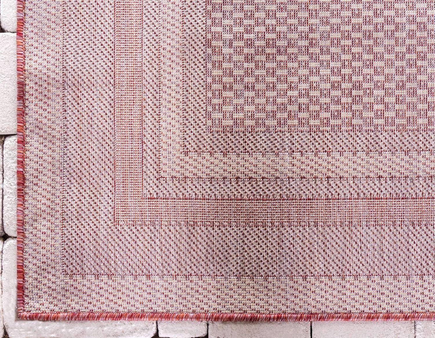 Unique Loom 7' 1 x 10' 0 Rectangle Indoor/Outdoor Border Rust Red Area Rug