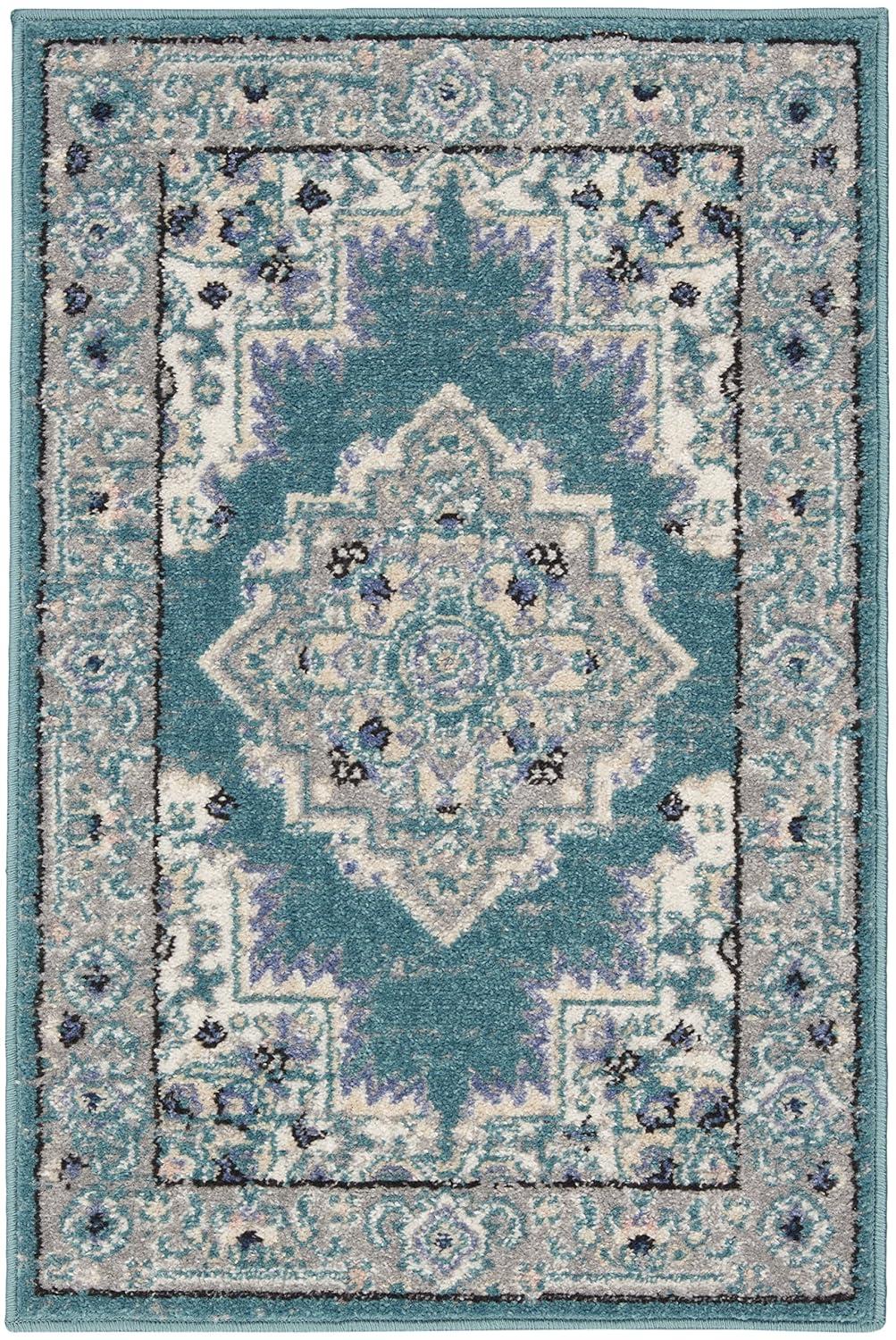 Nourison Passion Medallion Bohemian Indoor Rug Turquoise Grey 1'10" x 2'10"