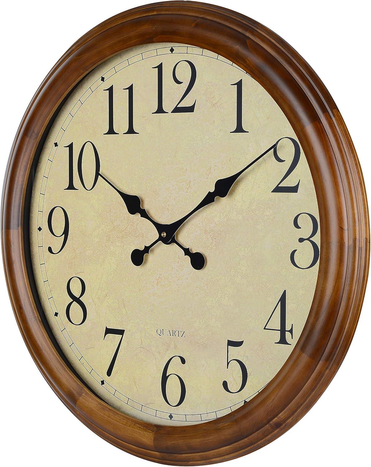 24-Inch Brown Pine Wood Silent Round Wall Clock