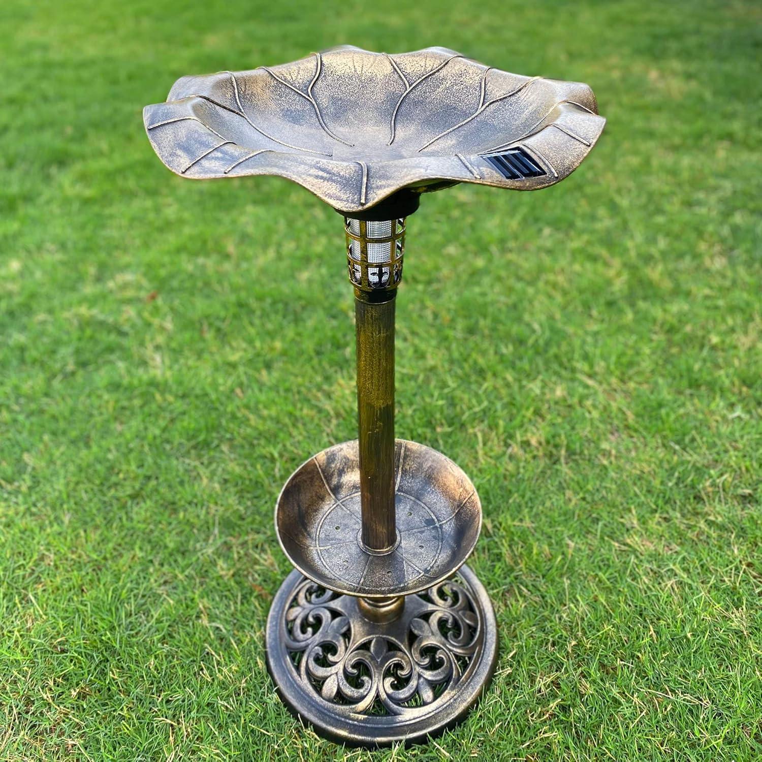 Westcharm 30 Inch Solar Lighted Bird Bath for Yard and Garden with Planter Bowl - Antique Bronze