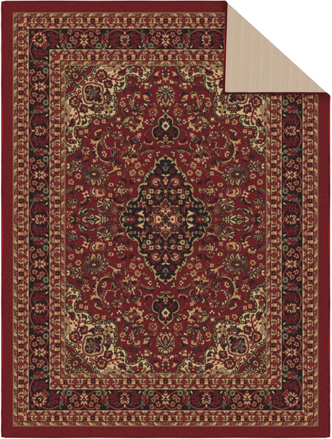 Ottohome Washable Non-Slip Rubberback Medallion Oriental Design Red Area Rug