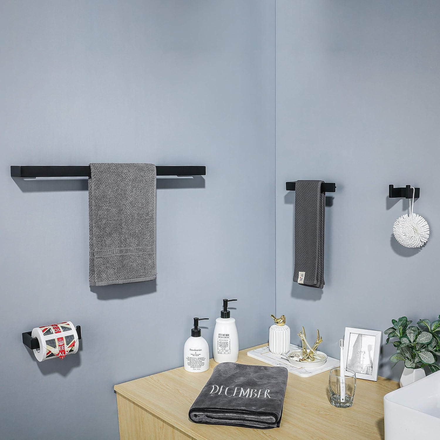 Bathroom Hardware Accessories Set, Matte Black 4-Piece Bathroom Hardware Set including Towel Bar,Towel Holder, Toilet Paper Holder, Towel Hook,Stainless Steel Bath Towel Bar Set