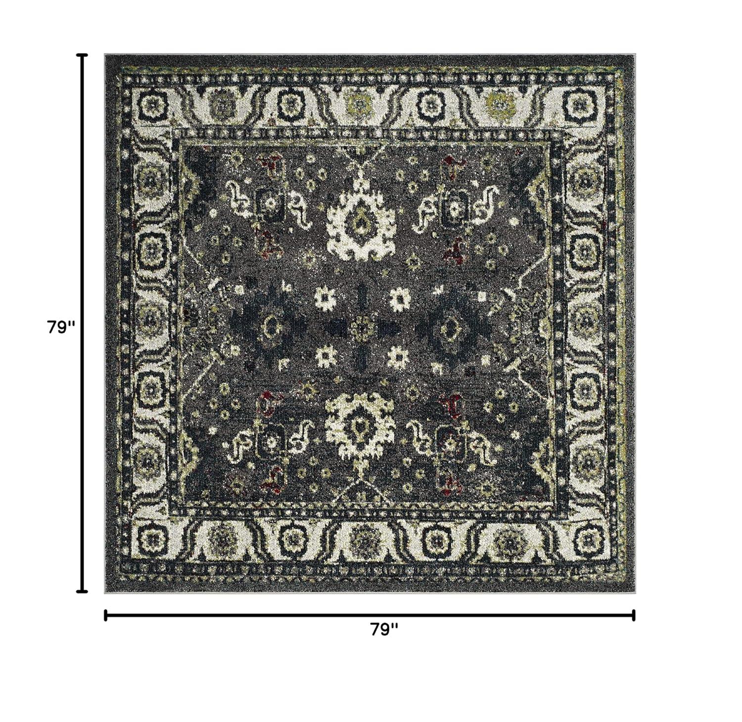 Vintage Hamadan VTH214 Power Loomed Indoor Area Rug - Dark Grey/Ivory - 6'7"x6'7" - Safavieh.