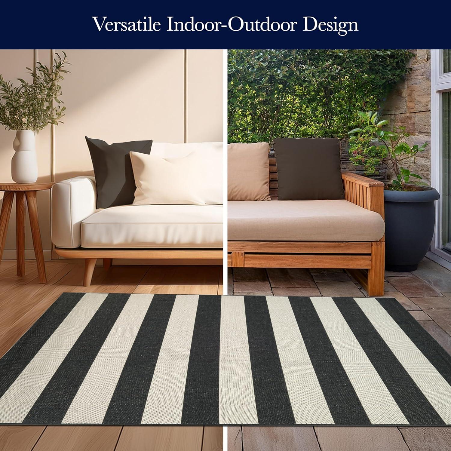 Couristan Afuera Yacht Club Rug, 9-Feet 2-Inch by 12-Feet 9-Inch, Onyx/Ivory