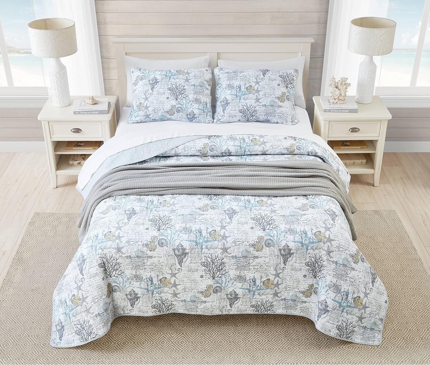 Coastal Breeze Gray King Cotton Quilt Set with Reversible Design