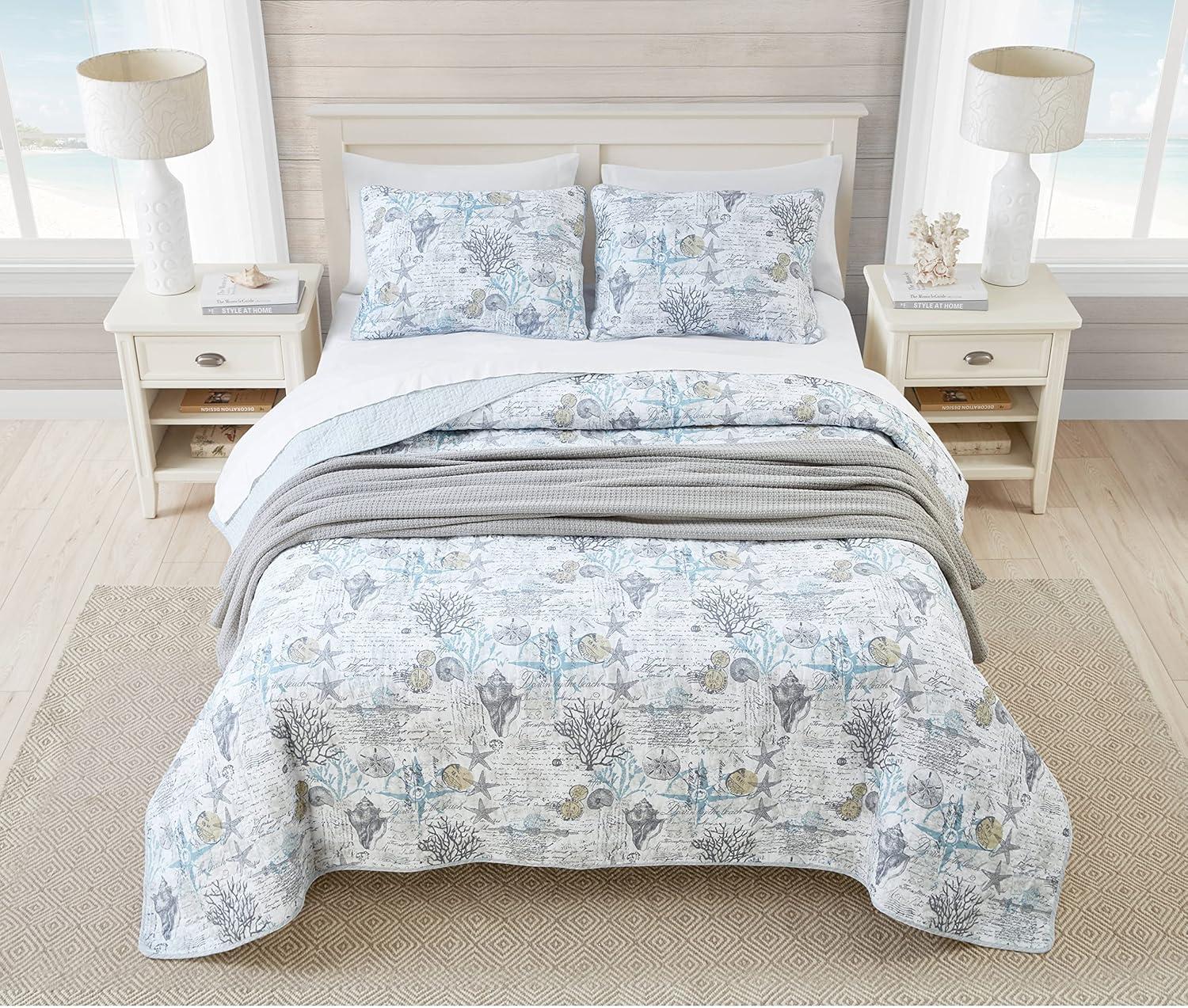 Tommy Bahama Home Tommy Bahama Beach Bliss Grey Cotton Reversible Quilt Set
