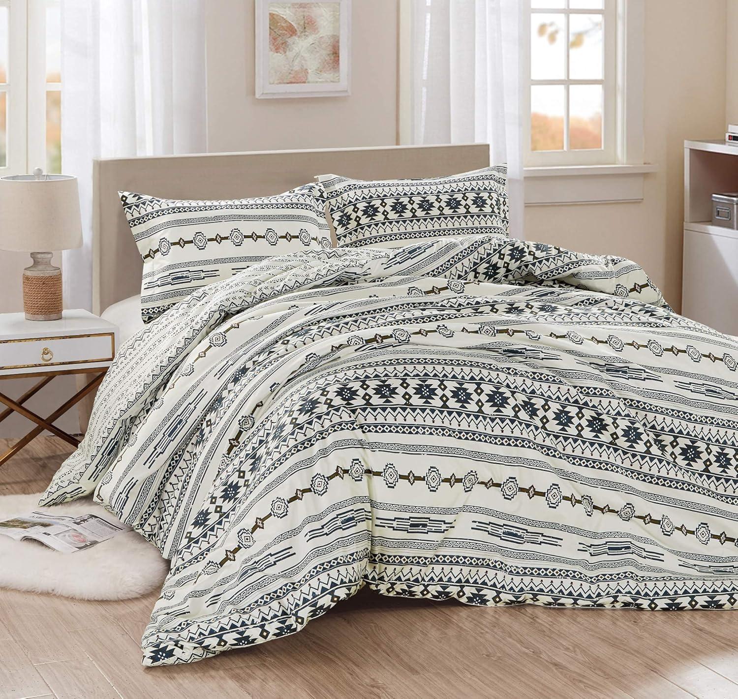 Ivory Twin Southwestern Geometric Microfiber Reversible Comforter Set