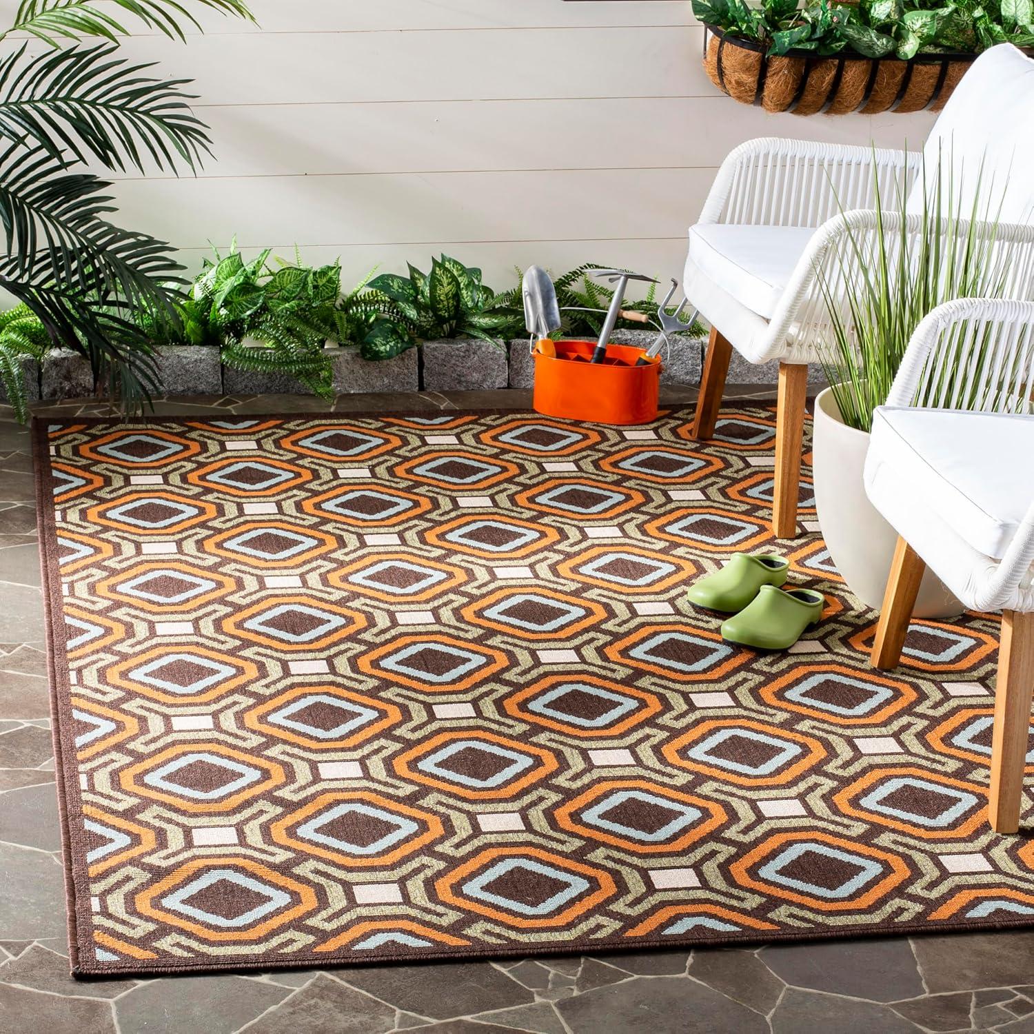 Veranda VER089 Power Loomed Indoor and Outdoor Area Rug - Chocolate/Terracotta - 5'3"x7'7" - Safavieh.