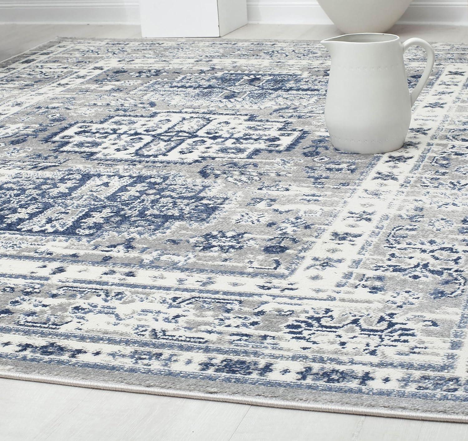 Rugs America Gallagher GL55F Inky Sundara Vintage Transitional Blue Area Rug for Dining Room Rug Neutral Rug Living Room Rug Kitchen, 5'3"x7'