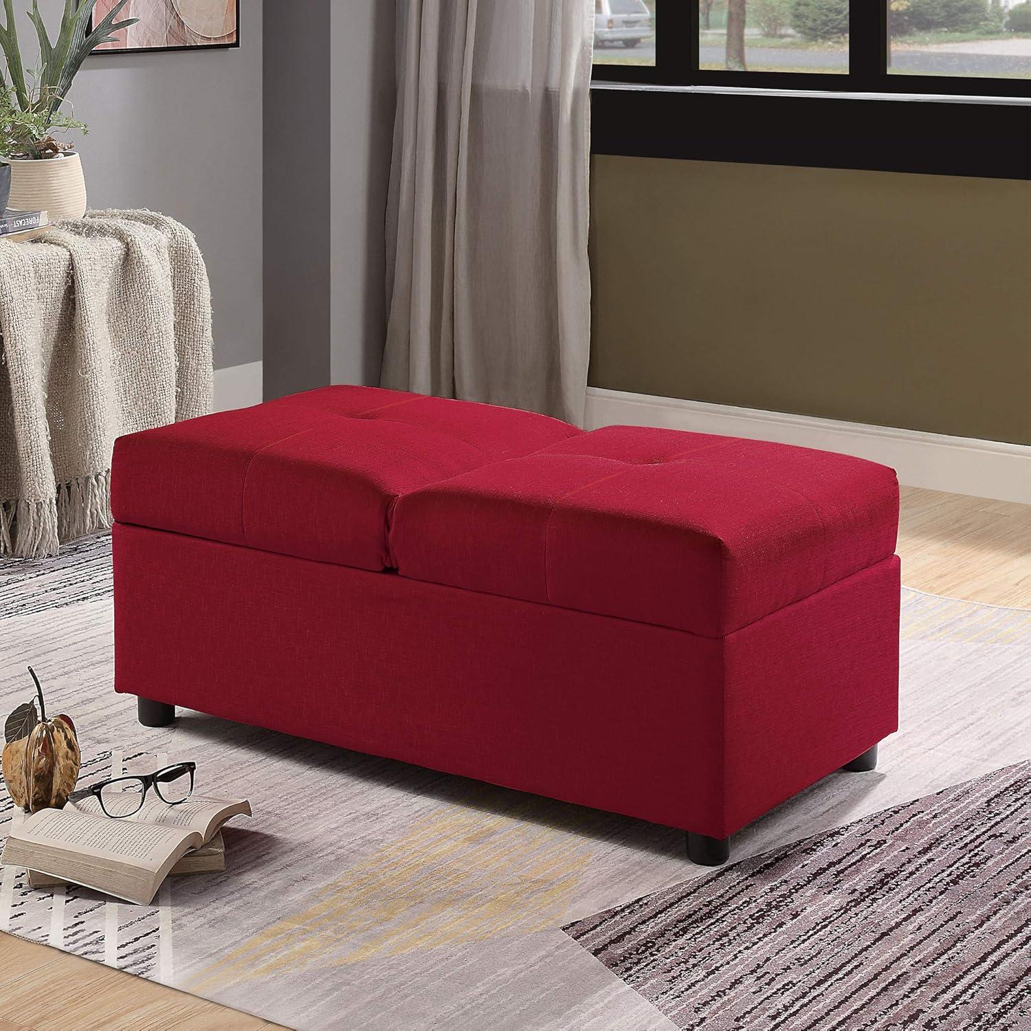 Lexicon Denby Solid Wood and Fabric Upholstered Chair w/Storage Ottoman in Red