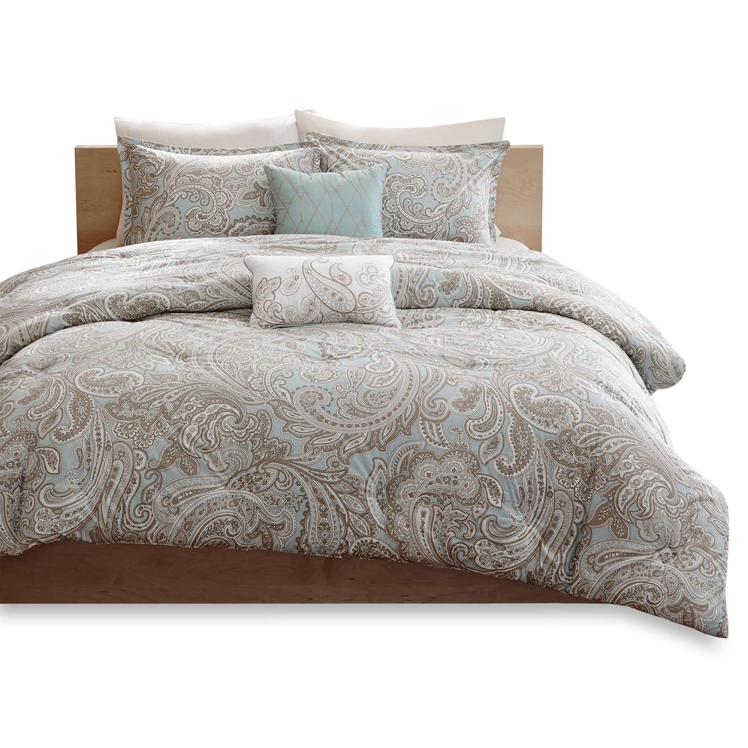 Dierdre Cotton Comforter Set (Full/Queen) 5-Piece - Blue: Madison Park, Paisley Pattern, Machine Washable