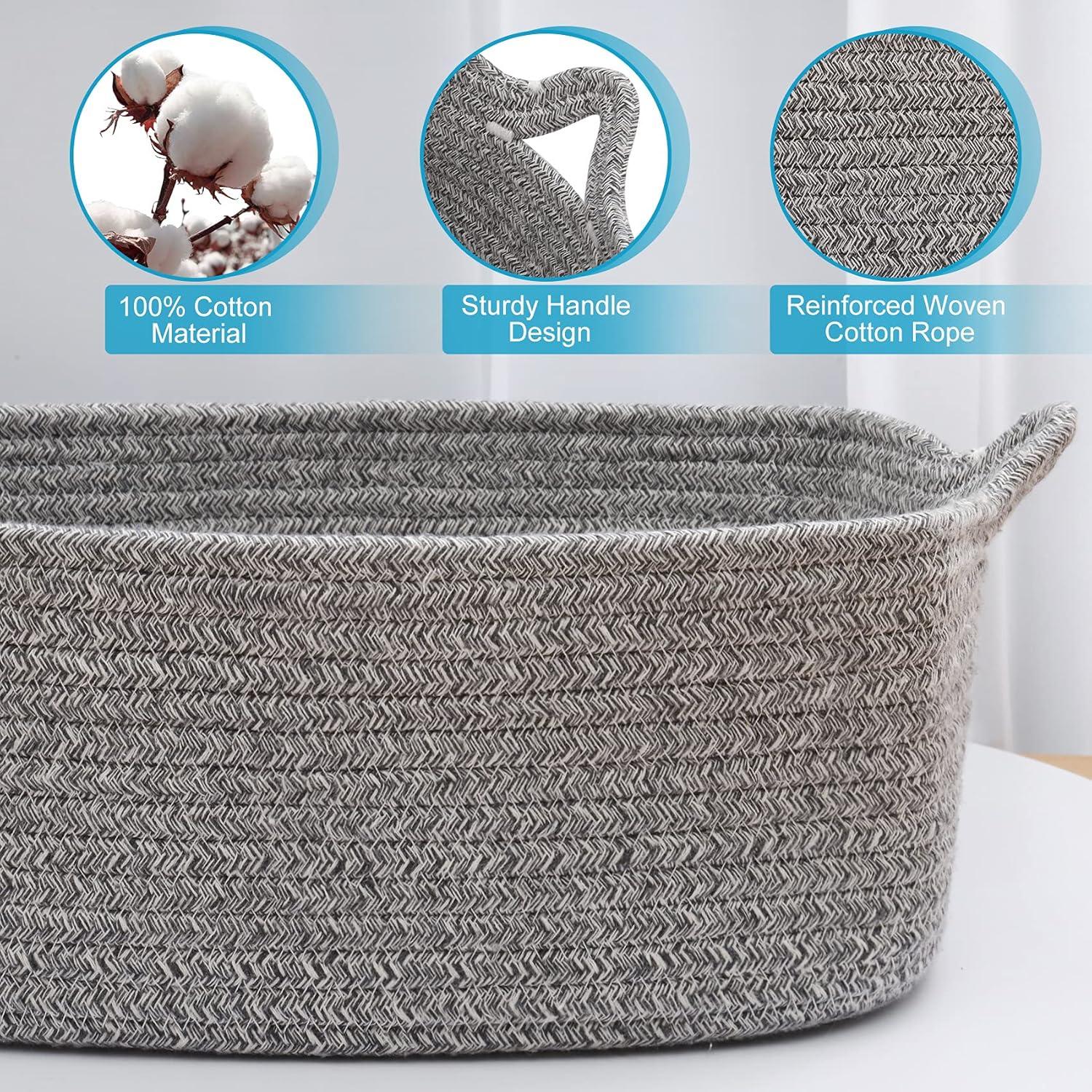ABenkle Rope Storage Basket, 14.2''x 11''x 5.1'' Cotton Woven Dog Cat Toy Bins, Cube Soft Baskets with Handles, Decorative Shelves Closet Organizing for Nursery Laundry Bedroom Bathroom