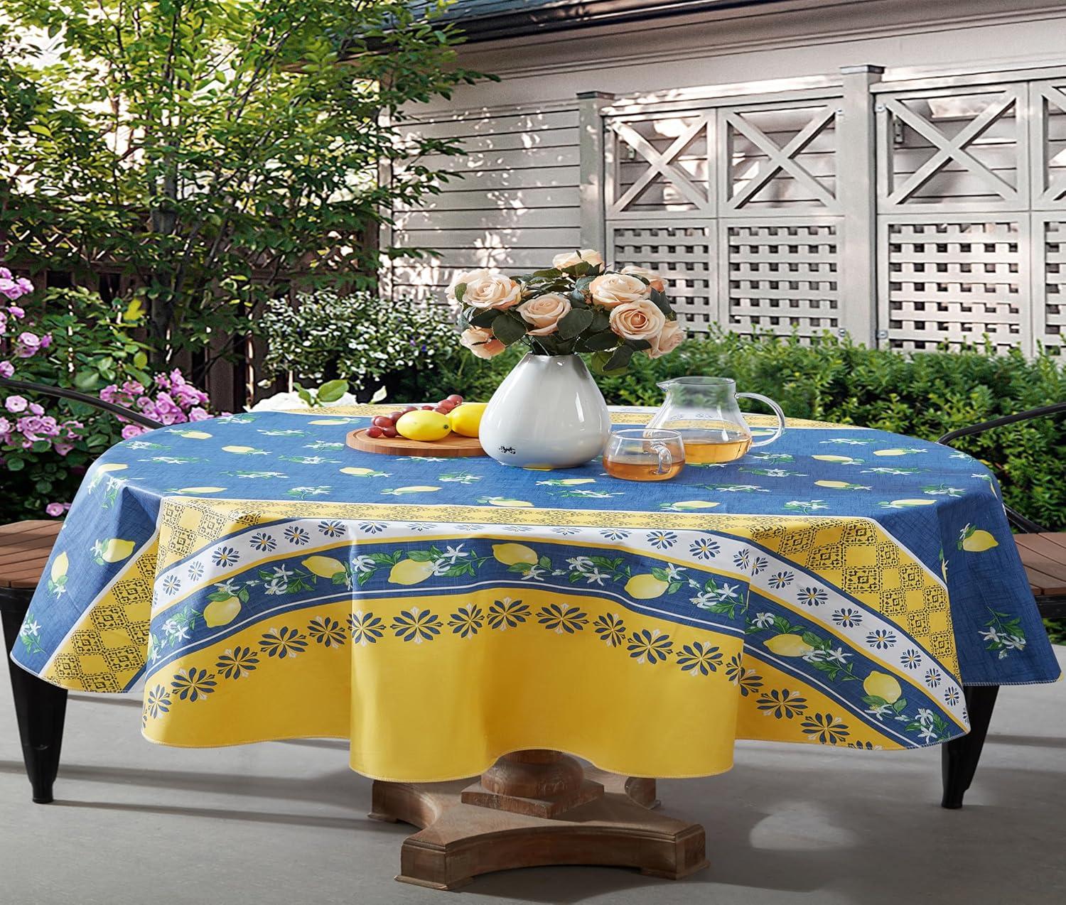 Home Bargains Plus French Country Lemon Grove 60 x 84 Inch Oval Vinyl Tablecloth with Flannel Backing