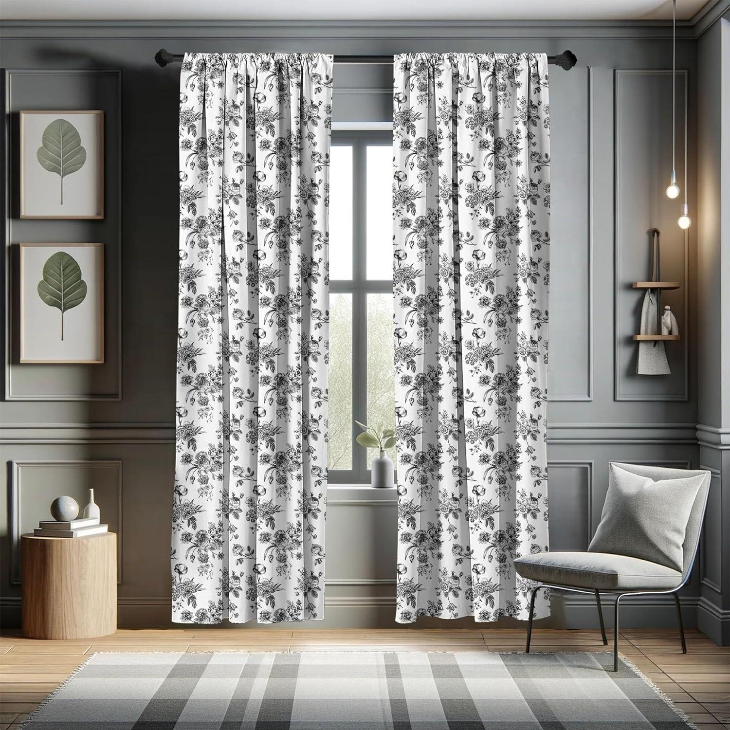 Floral Semi-Sheer Rod Pocket Curtain Panels (Set of 2)