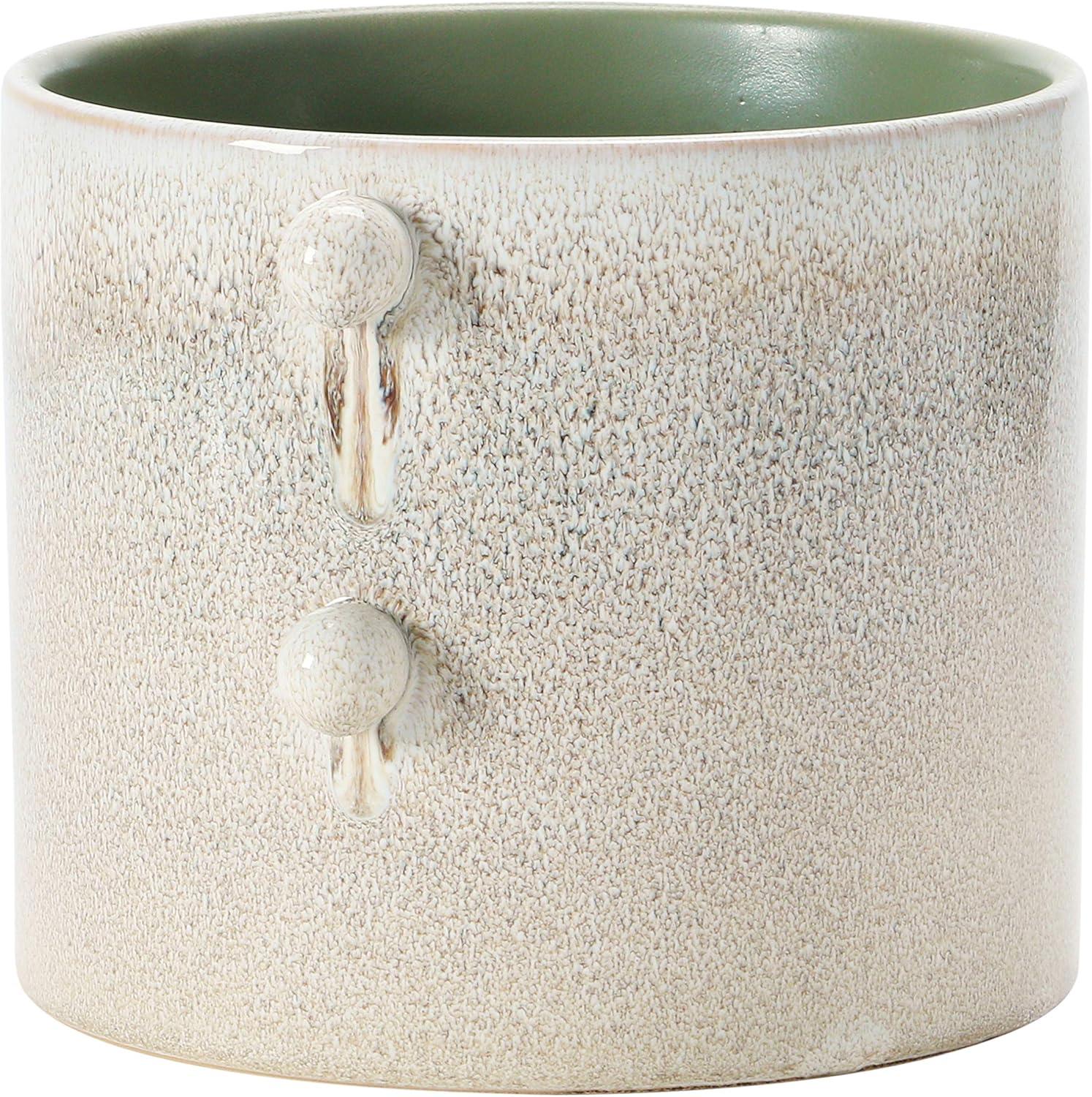 Creative Co-Op Round Stoneware Planter with Reactive Glaze, Cream