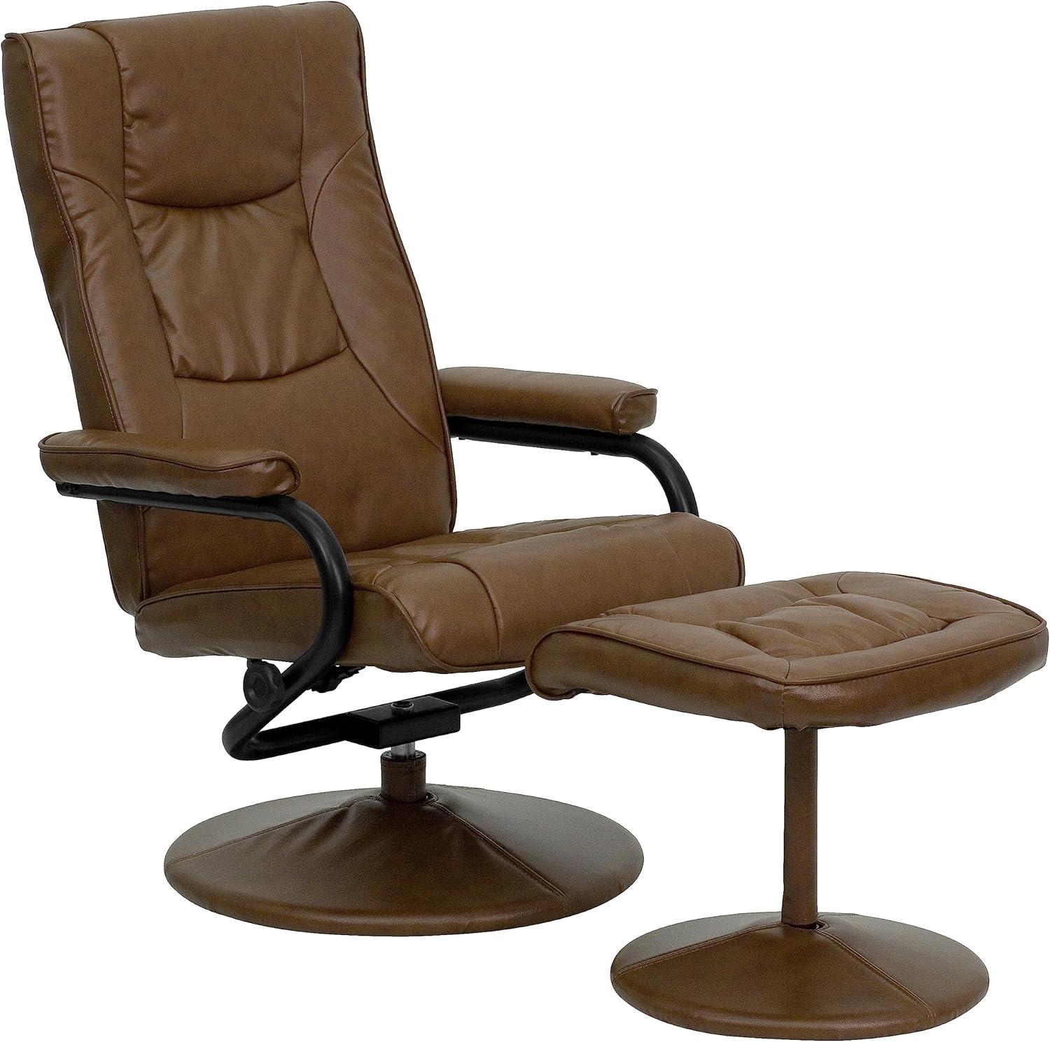 Palomino Brown Leather Swivel Recliner with Ottoman