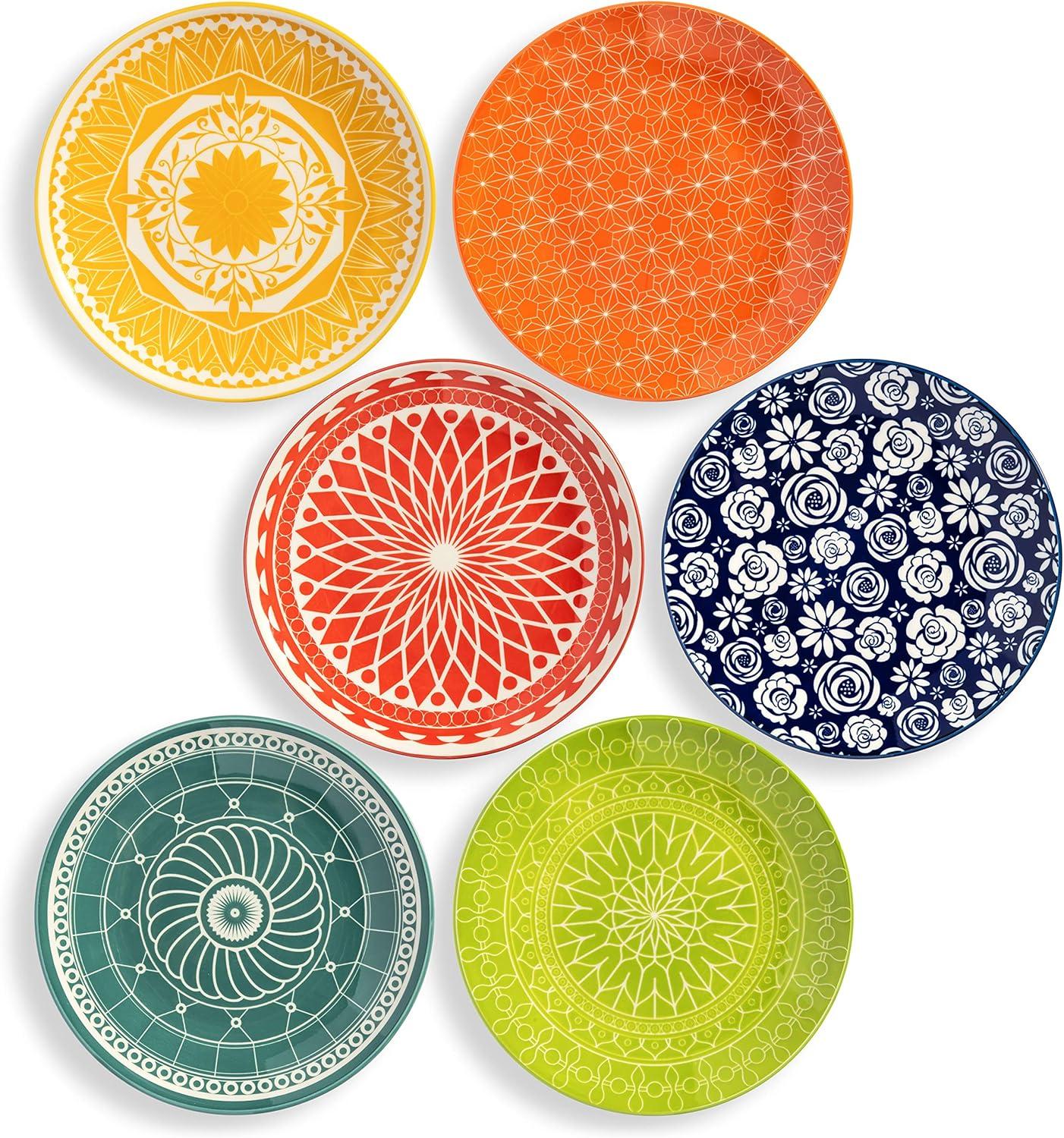 Colorful Porcelain Salad and Dessert Plates Set of 6