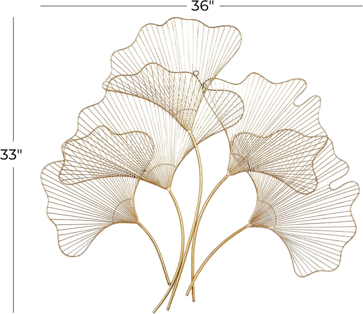 Elegant Gold Gingko Leaf Cluster Wall Sculpture, 38" x 34"