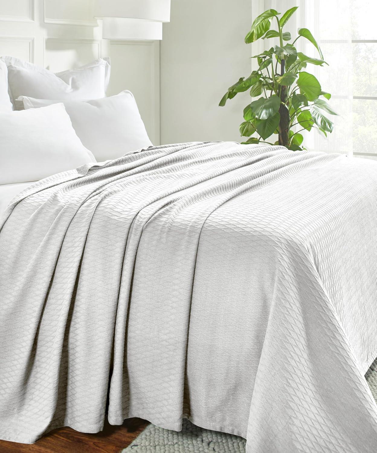 Superior Dobbyweave Knit Cotton Blanket, All Season Breathable Bed Blanket Throw Size, Platinum