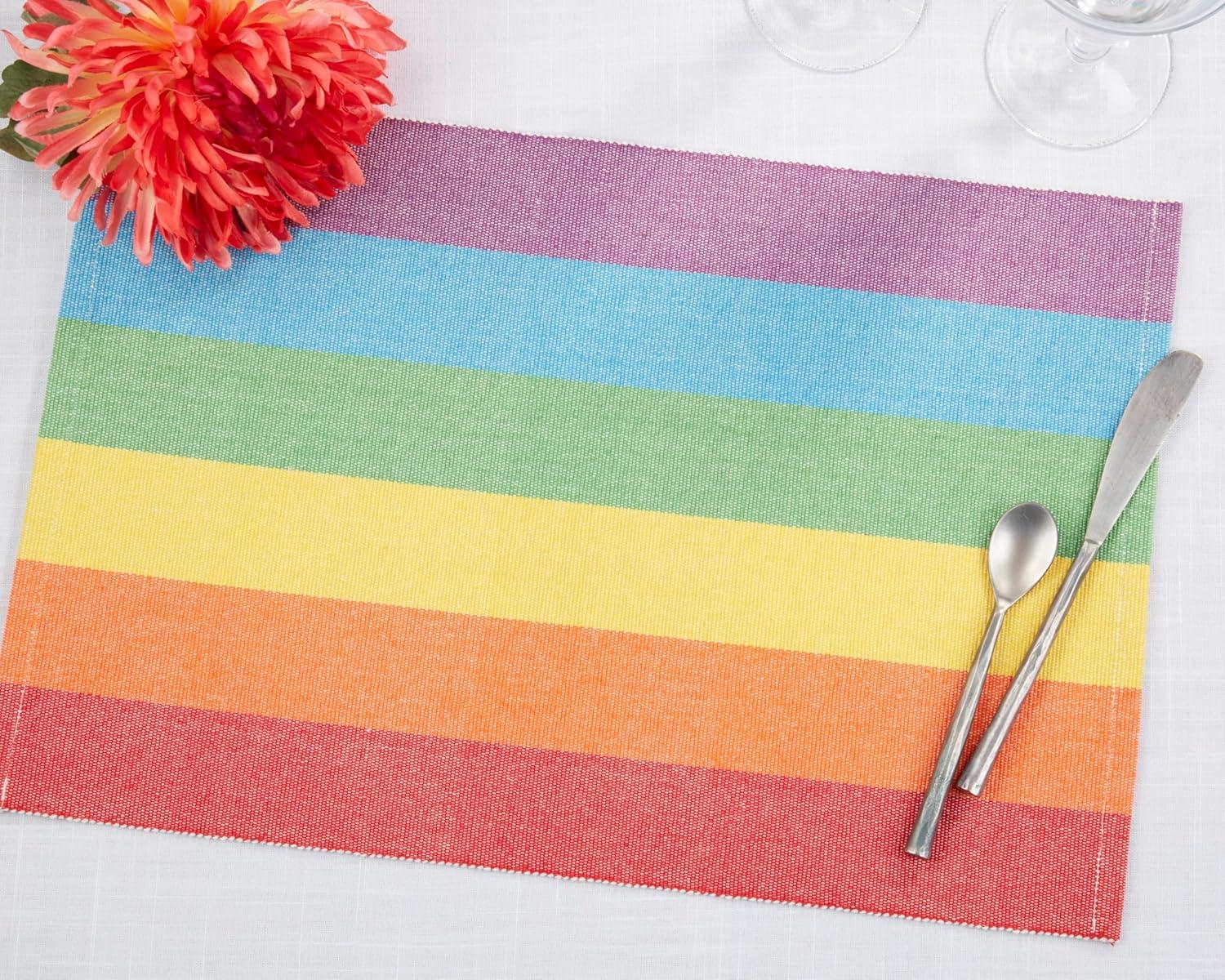 Saro Lifestyle Rainbow Stripe Delight Placemat (Set of 4), Multicolored, 13"x20"