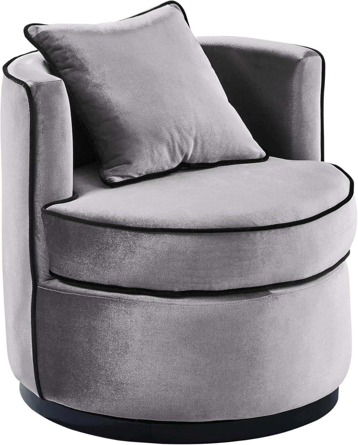 Truly Swivel Chair in Grey Velvet and Black Velvet Piping