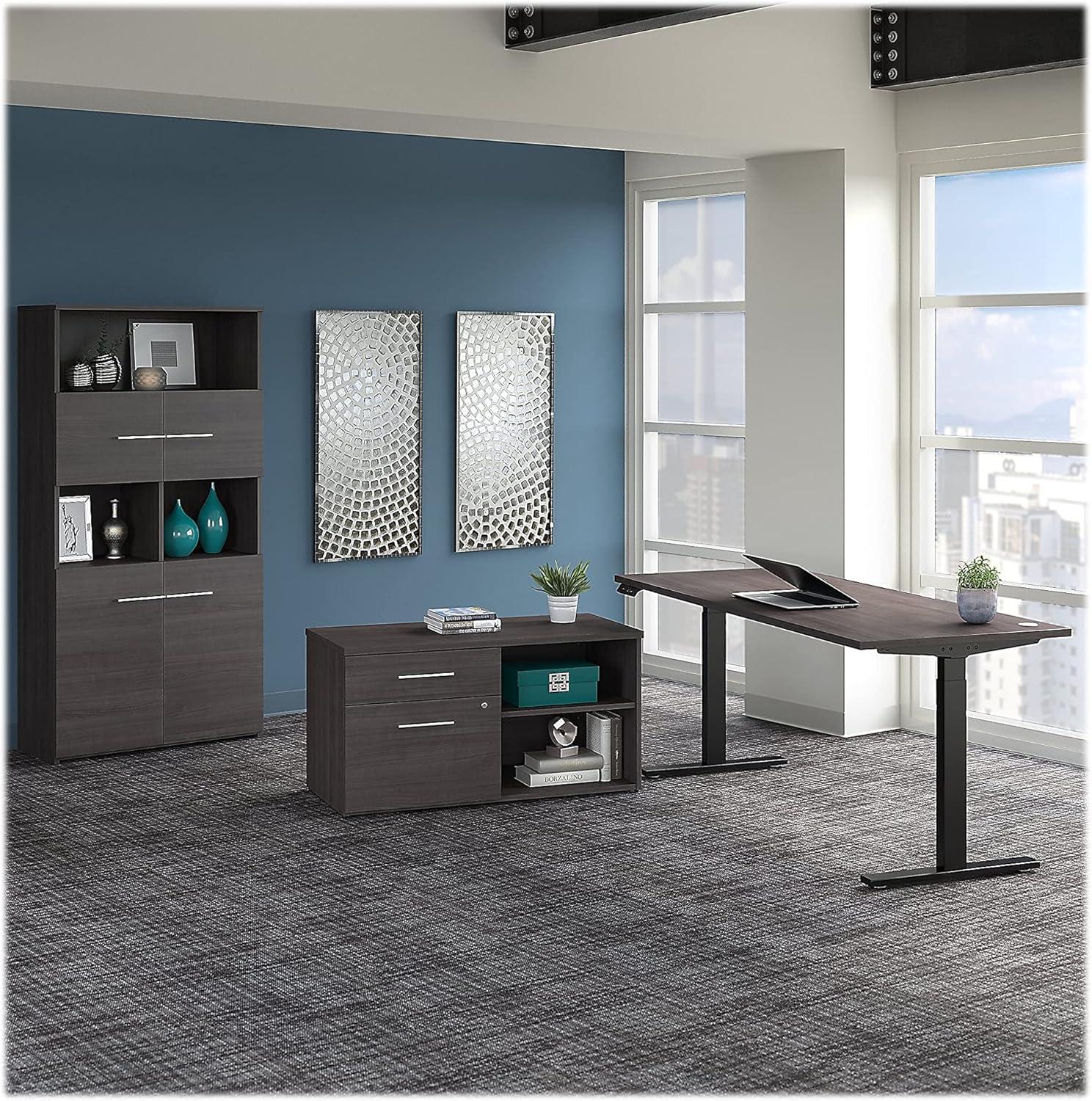 Bush Business Furniture Office 500 72W Height Adjustable Standing Desk with Storage and Bookcase