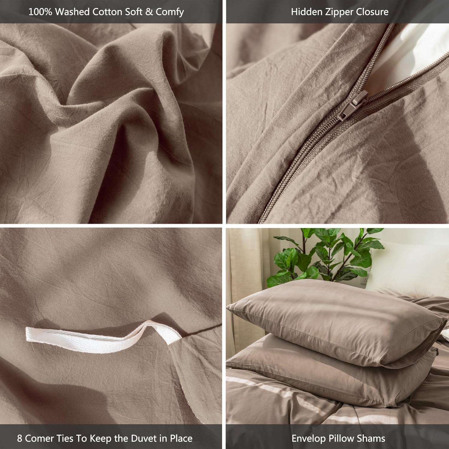 MOOMEE MooMee Wavy Stripe Duvet Cover Set 100% Washed Cotton Linen Like Textured Breathable
