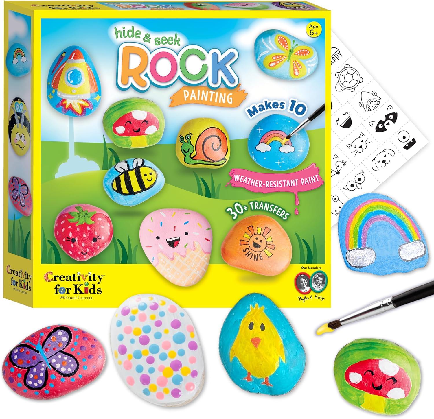 Hide & Seek Rock Painting Kit - Creativity for Kids: Paints, Stickers, Rocks, Brush, Craft Activity for Ages 6+