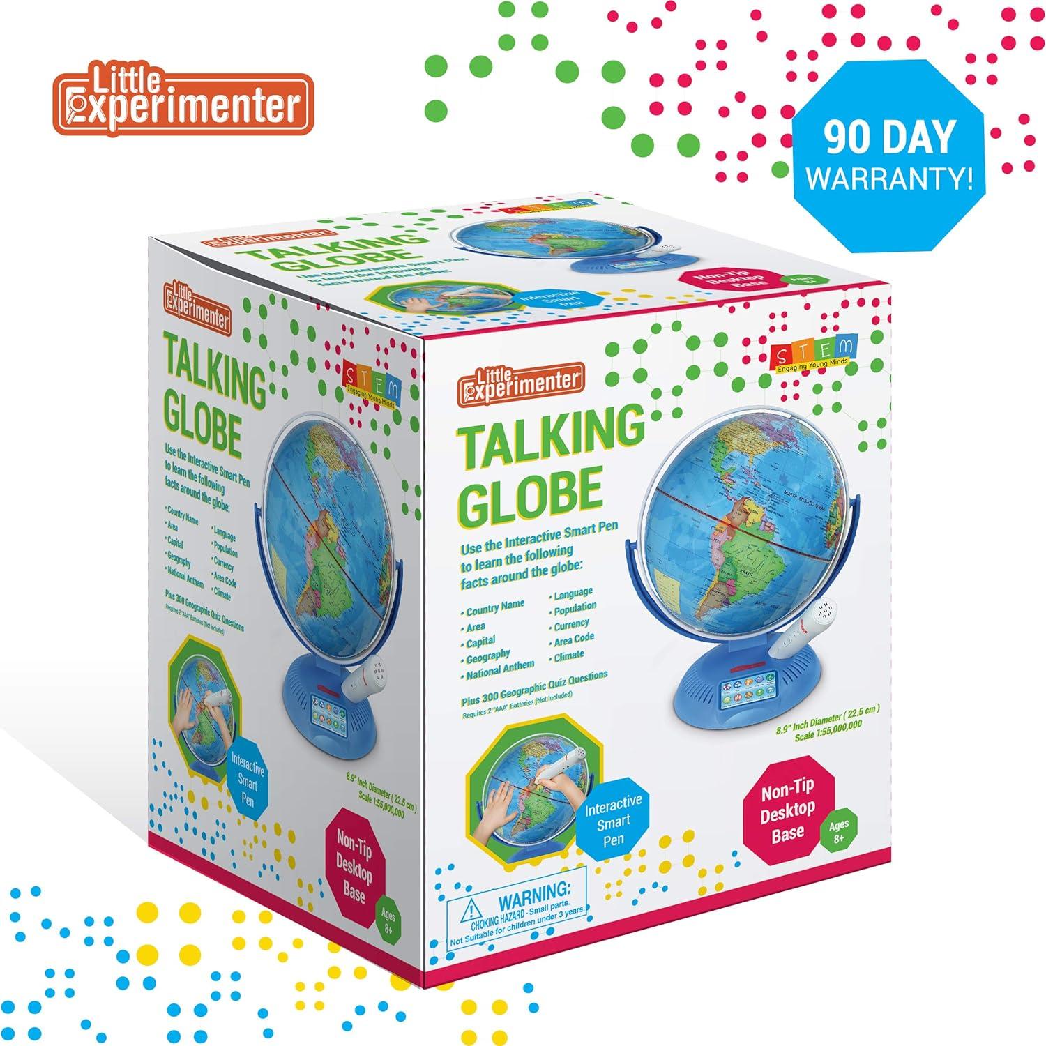 Little Experimenter 9" Multicolor World Globe, Tabletop Geographic Globes, Interactive Globe with Smart Pen