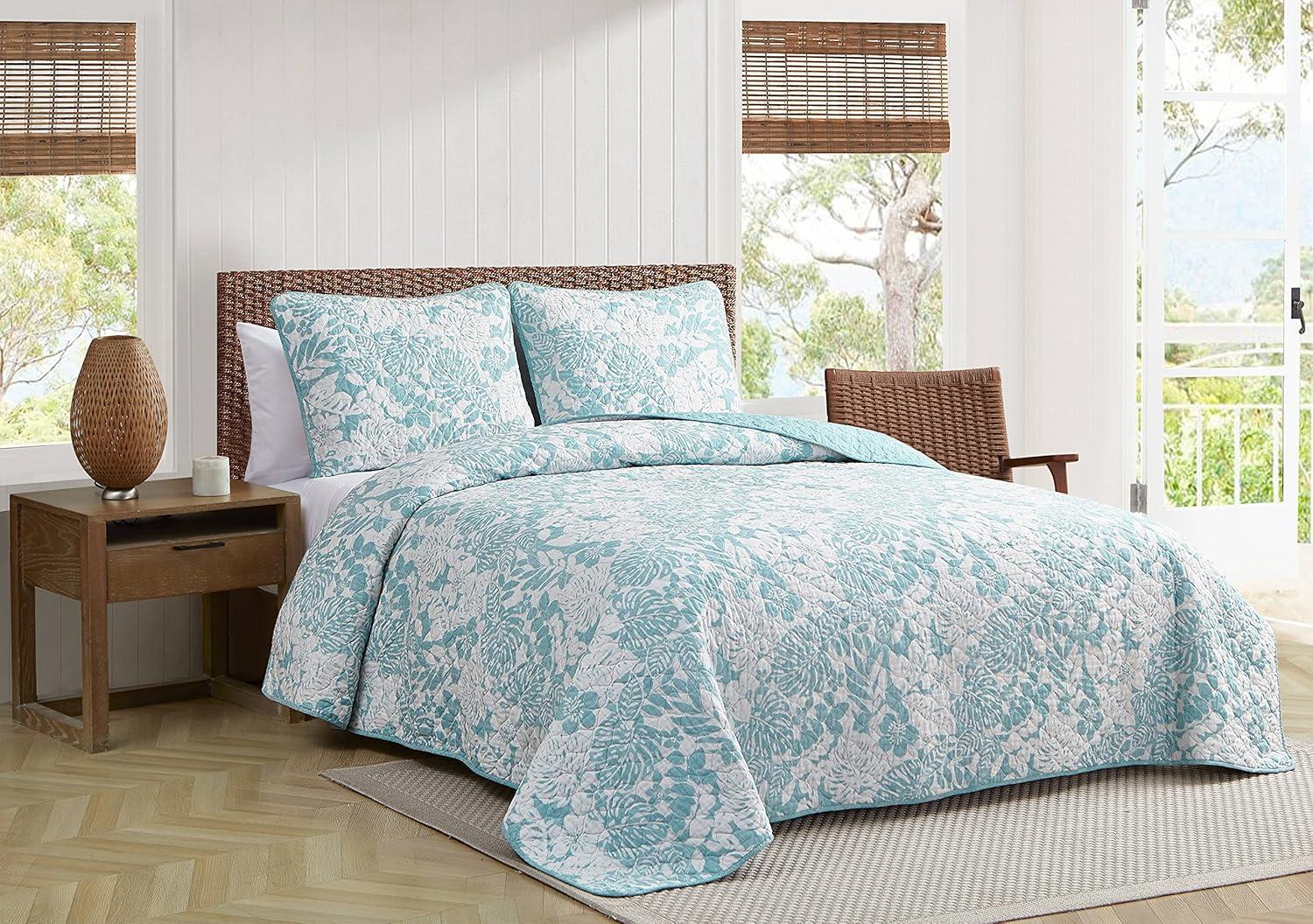 Tommy Bahama Laguna Beach Blue Cotton Reversible Quilt Set
