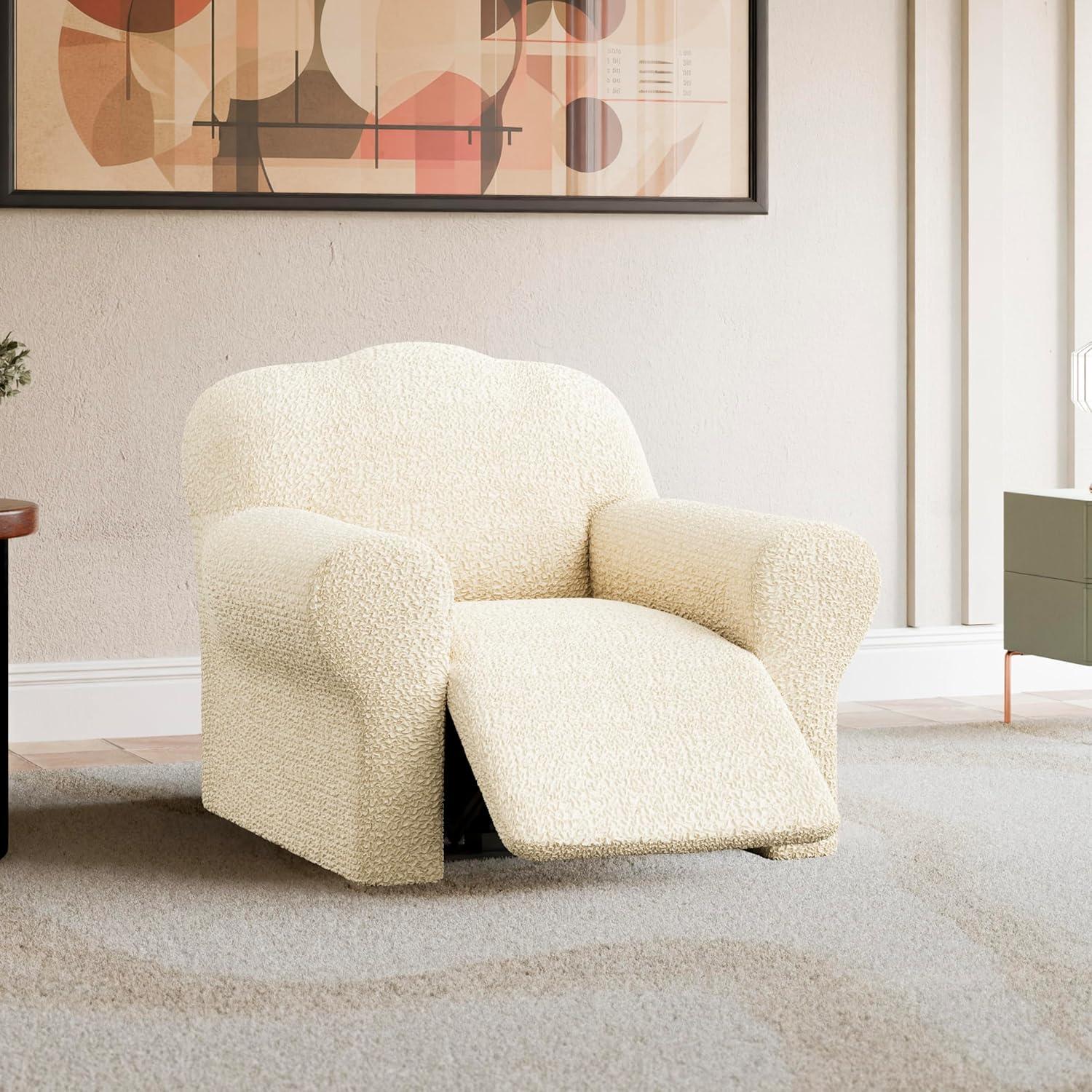 Cream Stretchy Recliner Chair Cover with Elastic Closure