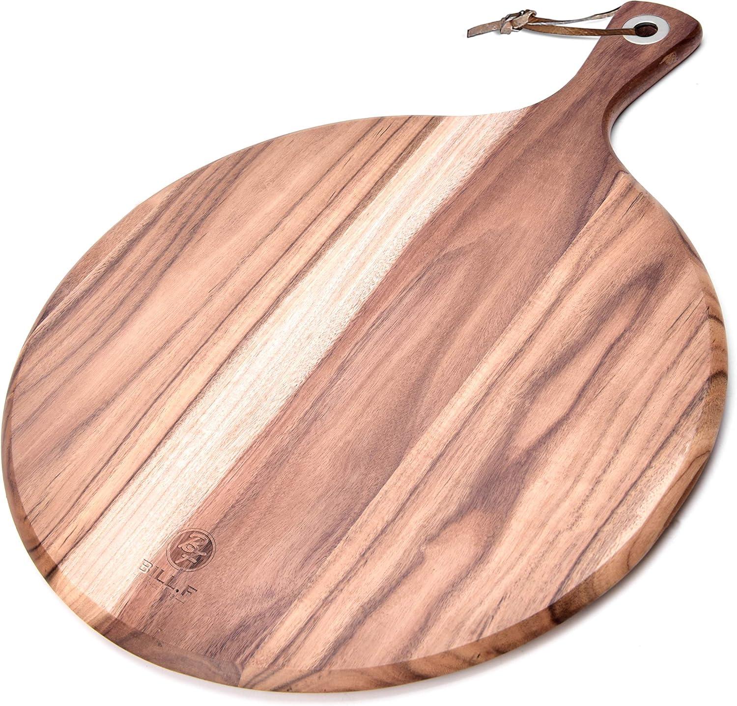 Acacia Wood Round Paddle Cutting and Serving Board with Handle